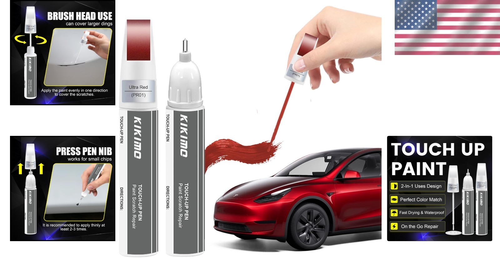 Ultra Red 2-in-1 Tesla Car Paint Repair Kit – Brush & Pen for Easy Application