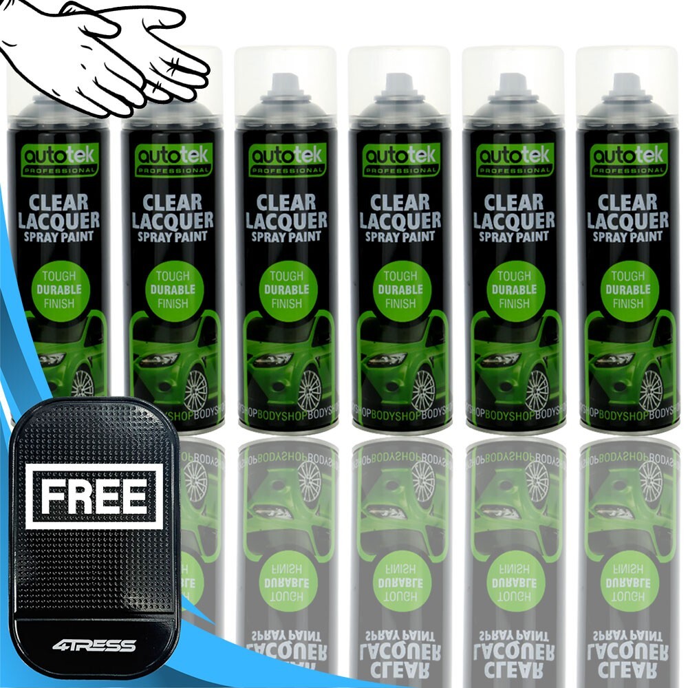 6 x 500ml AUTOTEK Professional Gloss Clear Lacquer Spray Paint Cans CL500+G+M