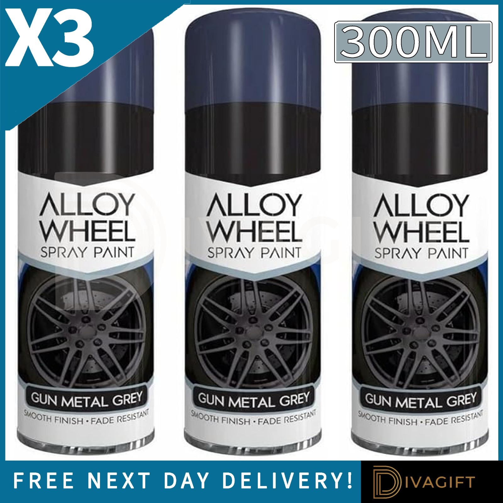 3 x GUN METAL GREY ALLOY WHEEL SPRAY PAINT 300ML SATIN FINISH SCRATCH RESISTANT