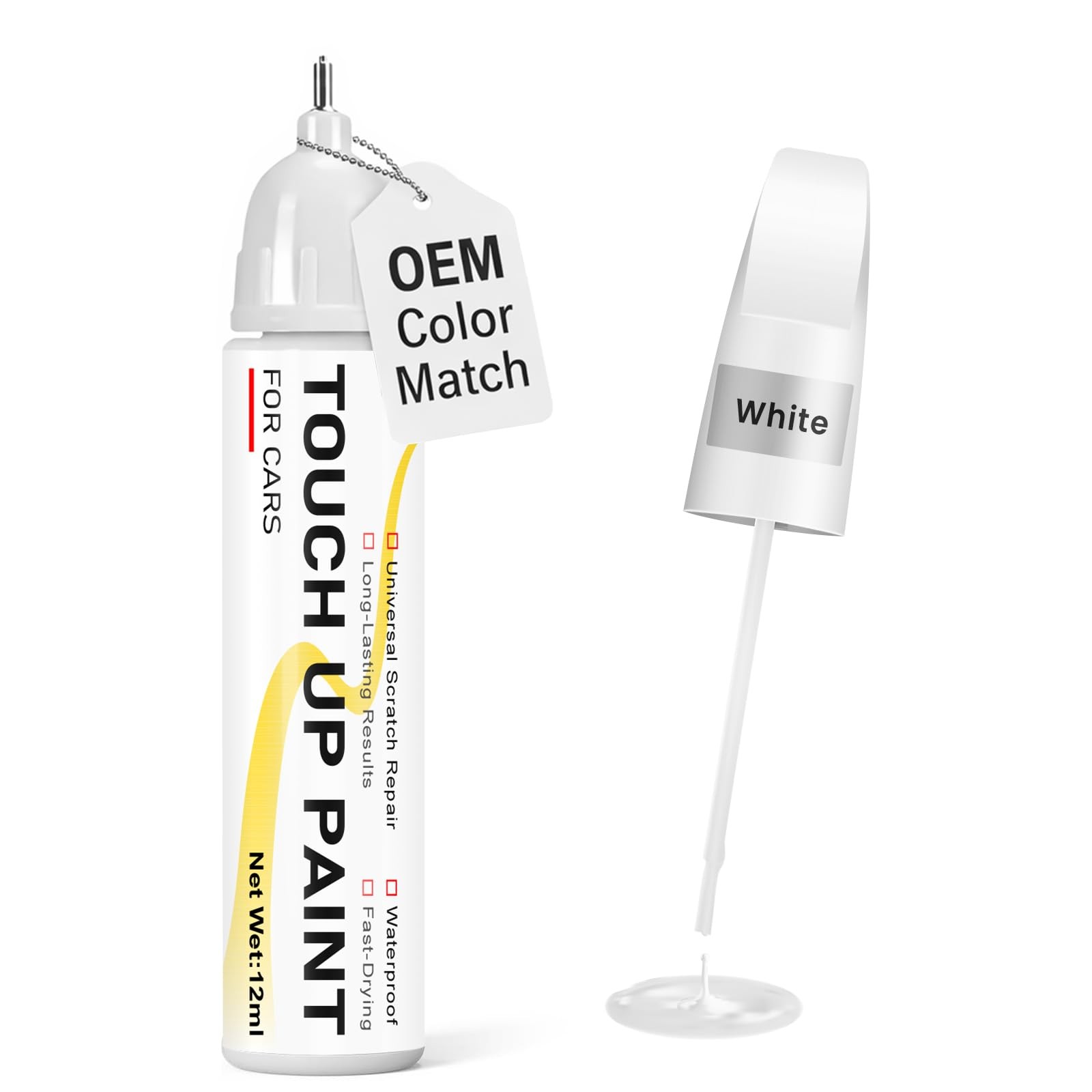 Pure White Touch Up Paint for cars, 2-in-1 Brush 0.4 Fl Oz (Pack of 1),