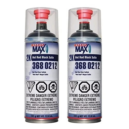 SprayMax 3680212 2K Hot Rod Satin Black Aerosol 12 oz. – 2 Pack
