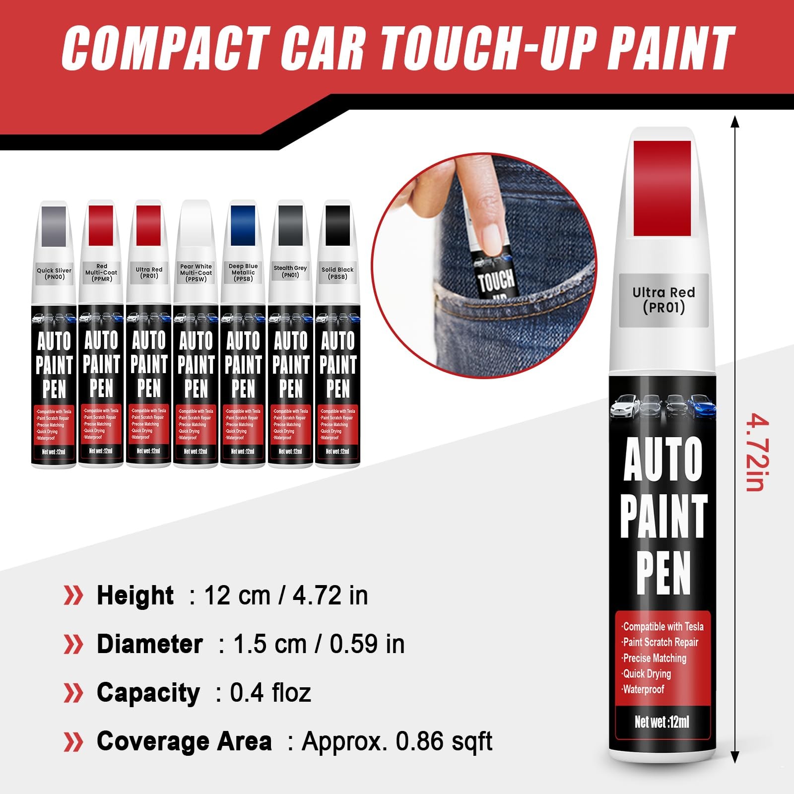 Qnofuit Touch Up Paint for Cars (Ultra 0.4 Fl Oz (Pack of 1), Ultra Red(PR01)