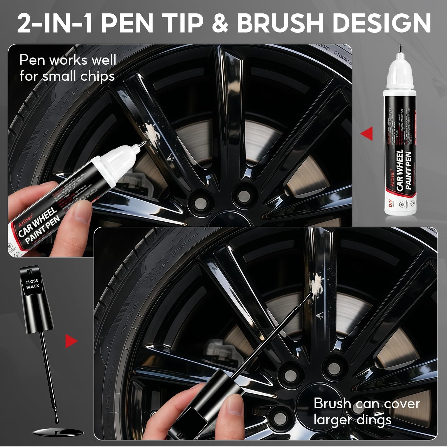 Matte Black Rim Repair Paint Pen – Scratch Resistant Enamel for Alloy Wheels, Cu
