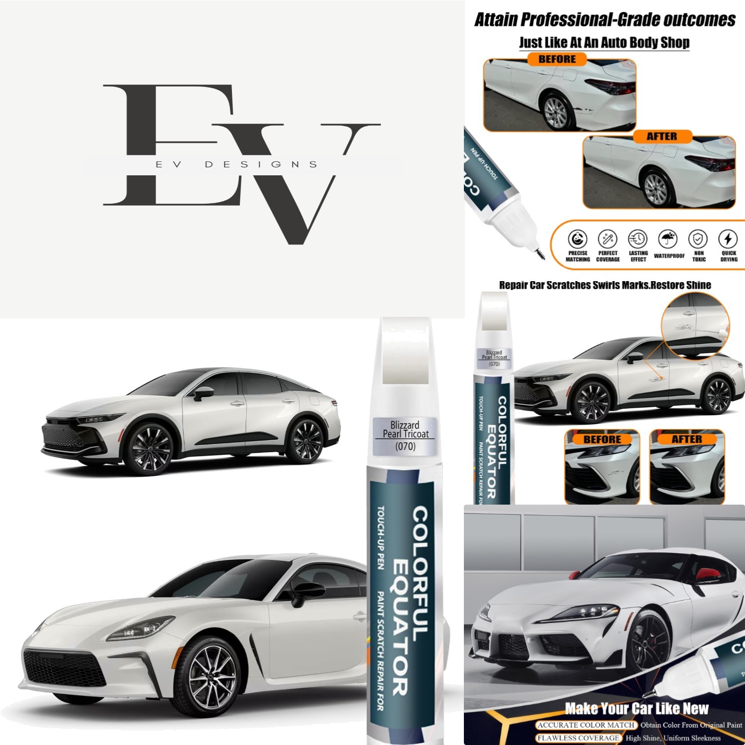 Toyota Touch Up Paint 0.4oz – 070 Blizzard Pearl Tricoat Scratch Repair Solution