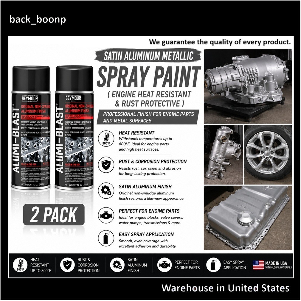 2PK Satin Aluminum Metallic Spray Paint Engine Heat Resistant & Rust Protective
