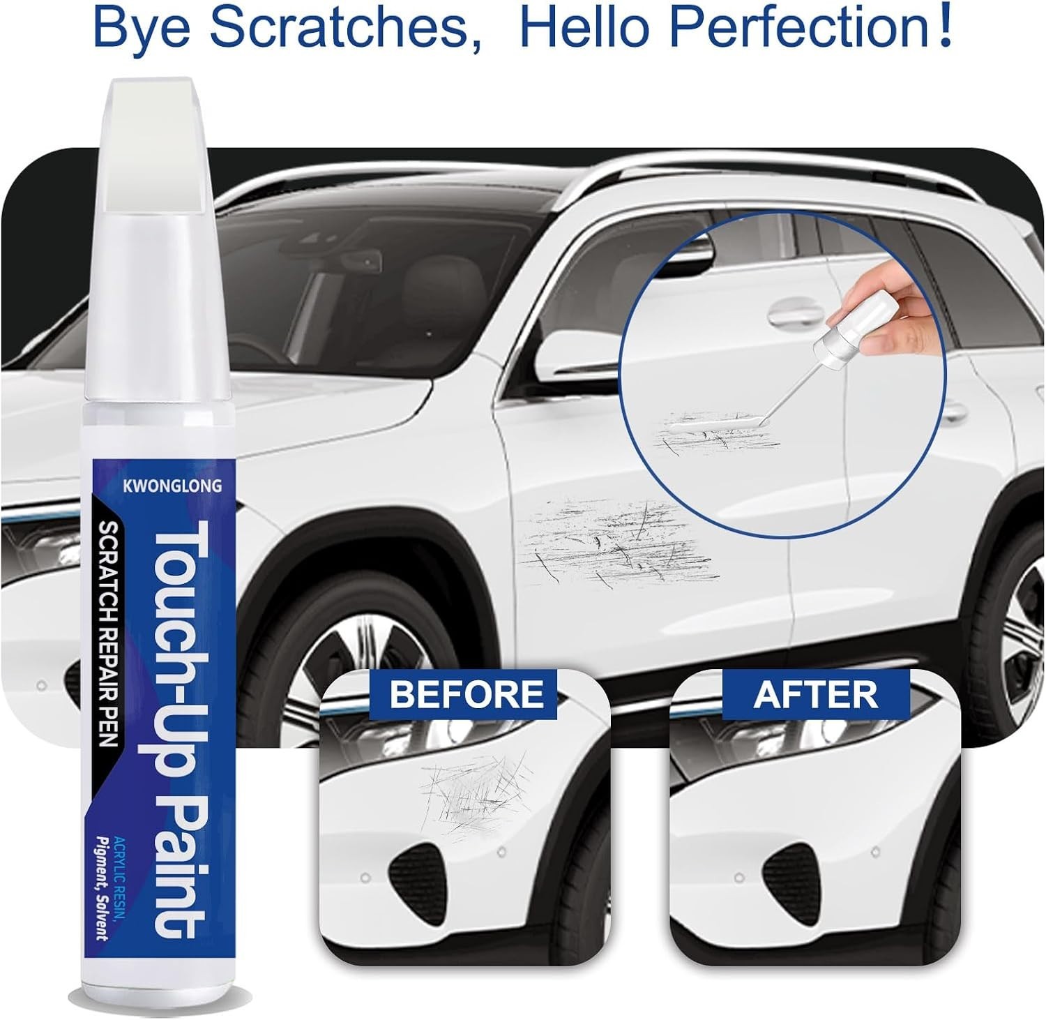 2-in-1 Scratch Repair Pen in Diamond White for Mercedes-Benz, Quick & Easy!