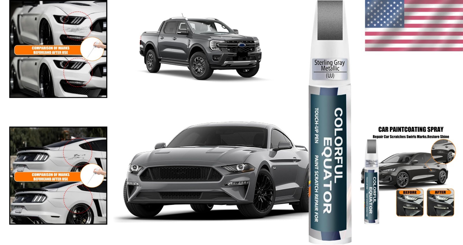 UJ Sterling Gray Metallic Touch Up Paint for Ford – Two-in-One Scratch Repair
