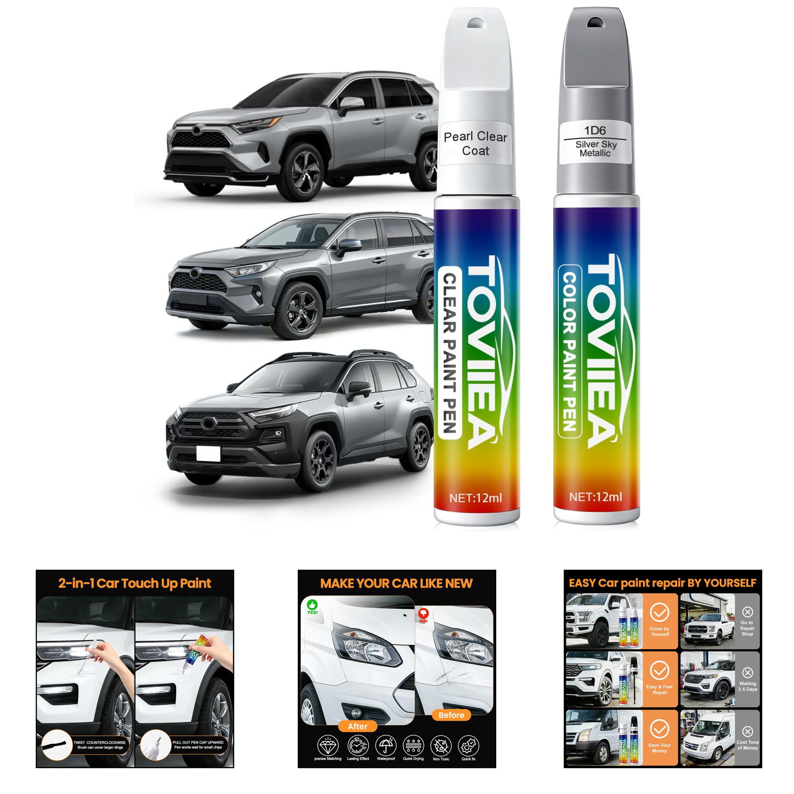 Silver Sky Metallic Touch Up Paint Compatible with Toyota 1D6 Car Scratch Repair