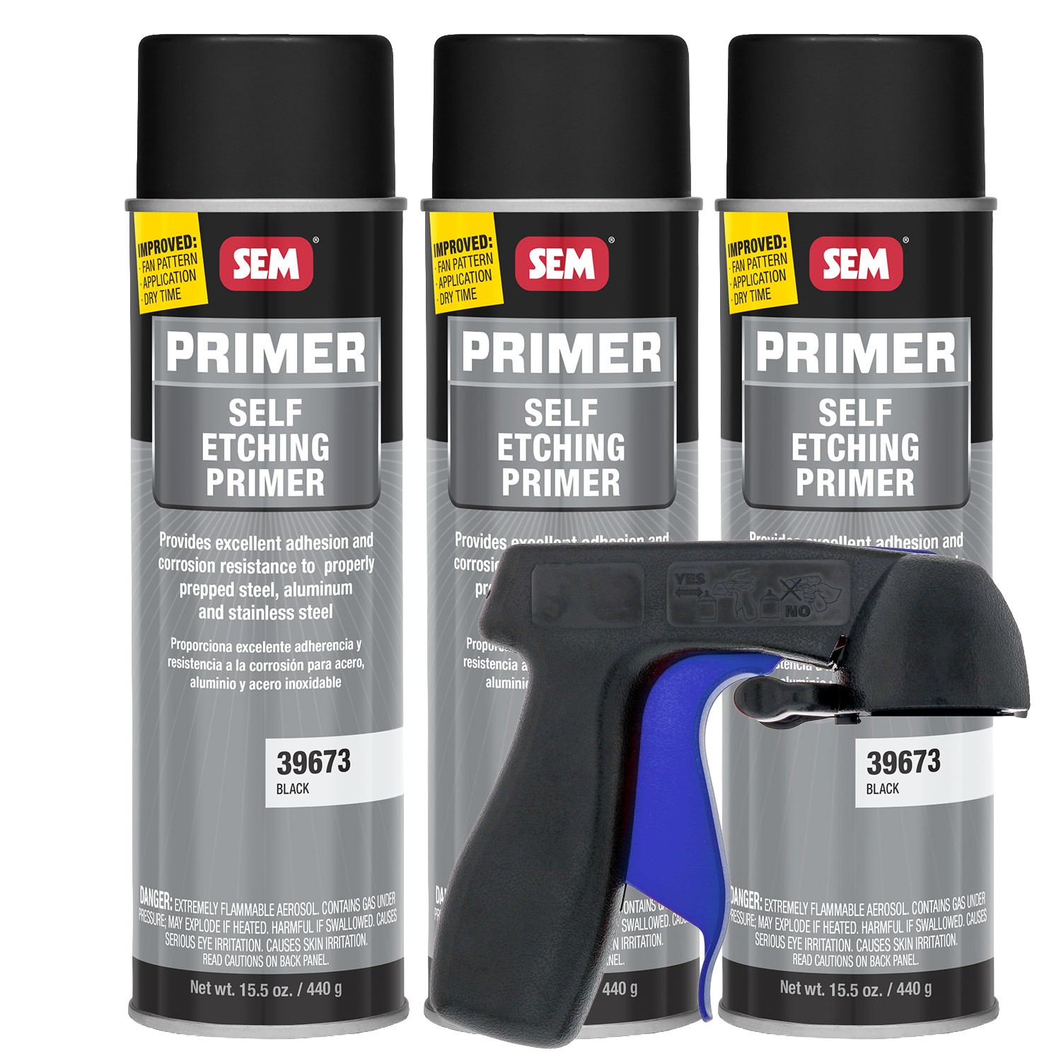 SEM 39673 Self Etching Primer Black 15oz. 3 Pack with Spray Can Trigger Handle