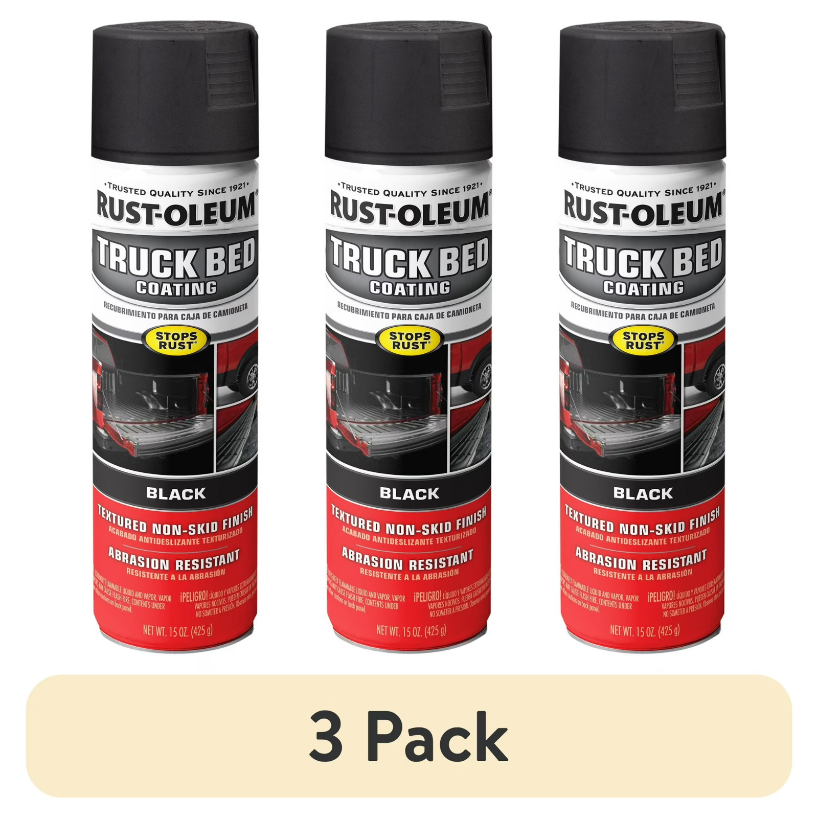 (3 pack) Black, Rust-Oleum Automotive Truck Bed Coating Spray Paint-248914, 15oz
