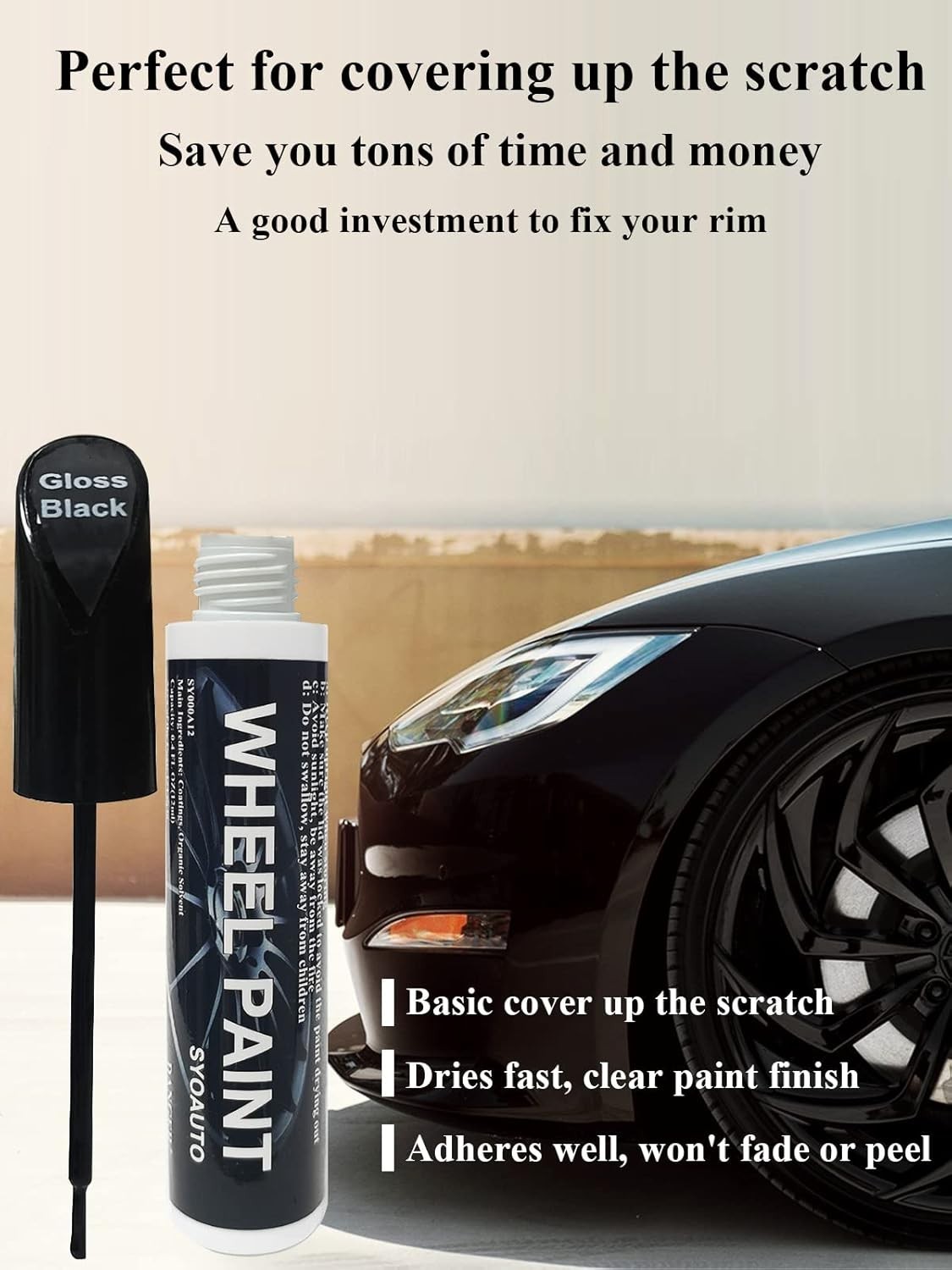 Gloss Black Rim Touch Up Paint Pen Easy Scratch Repair Waterproof Rust Resistant