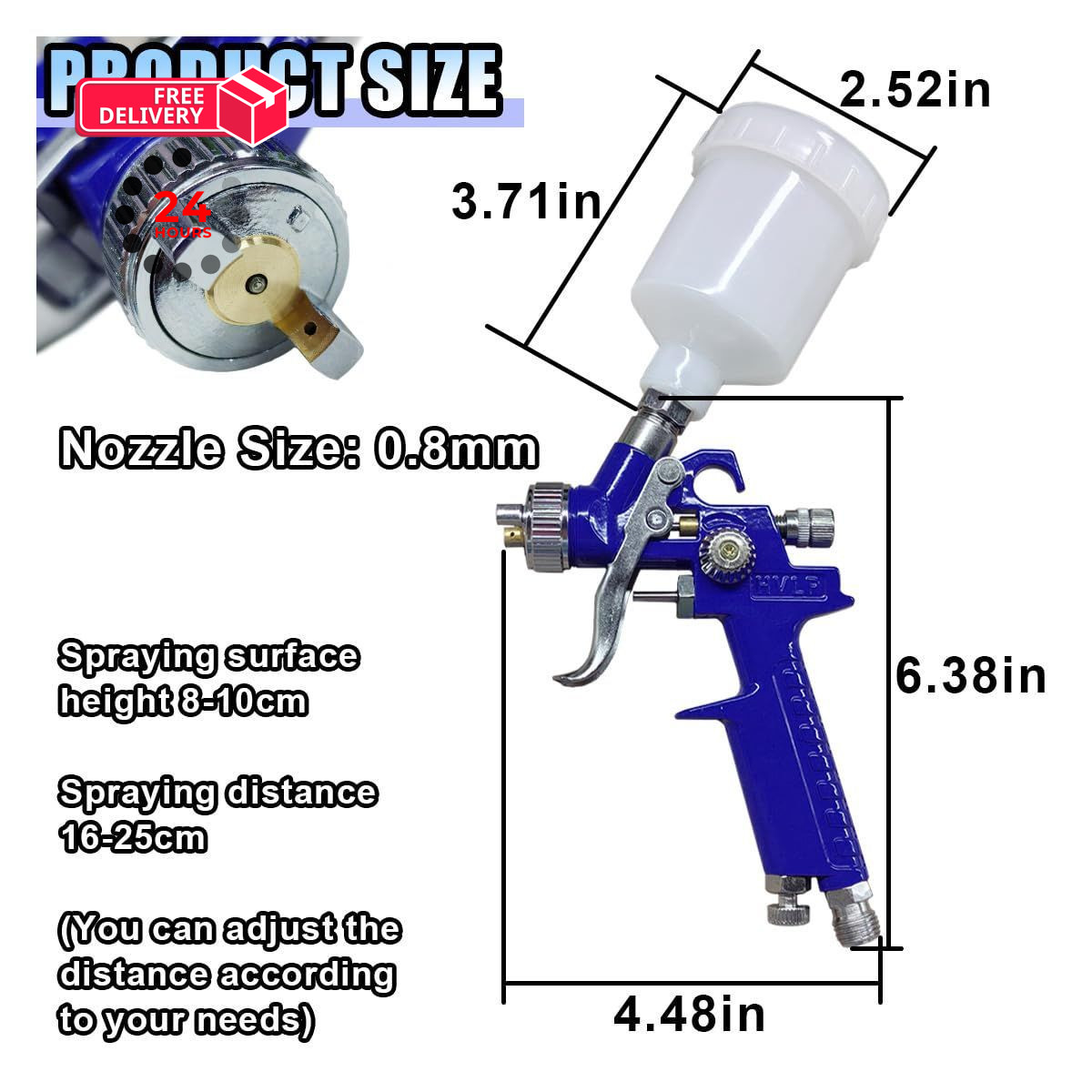 Mini HVLP Touch Up Spray Gun with 0.8 mm Nozzle, 125 cc Cup 0.8, White+Blue