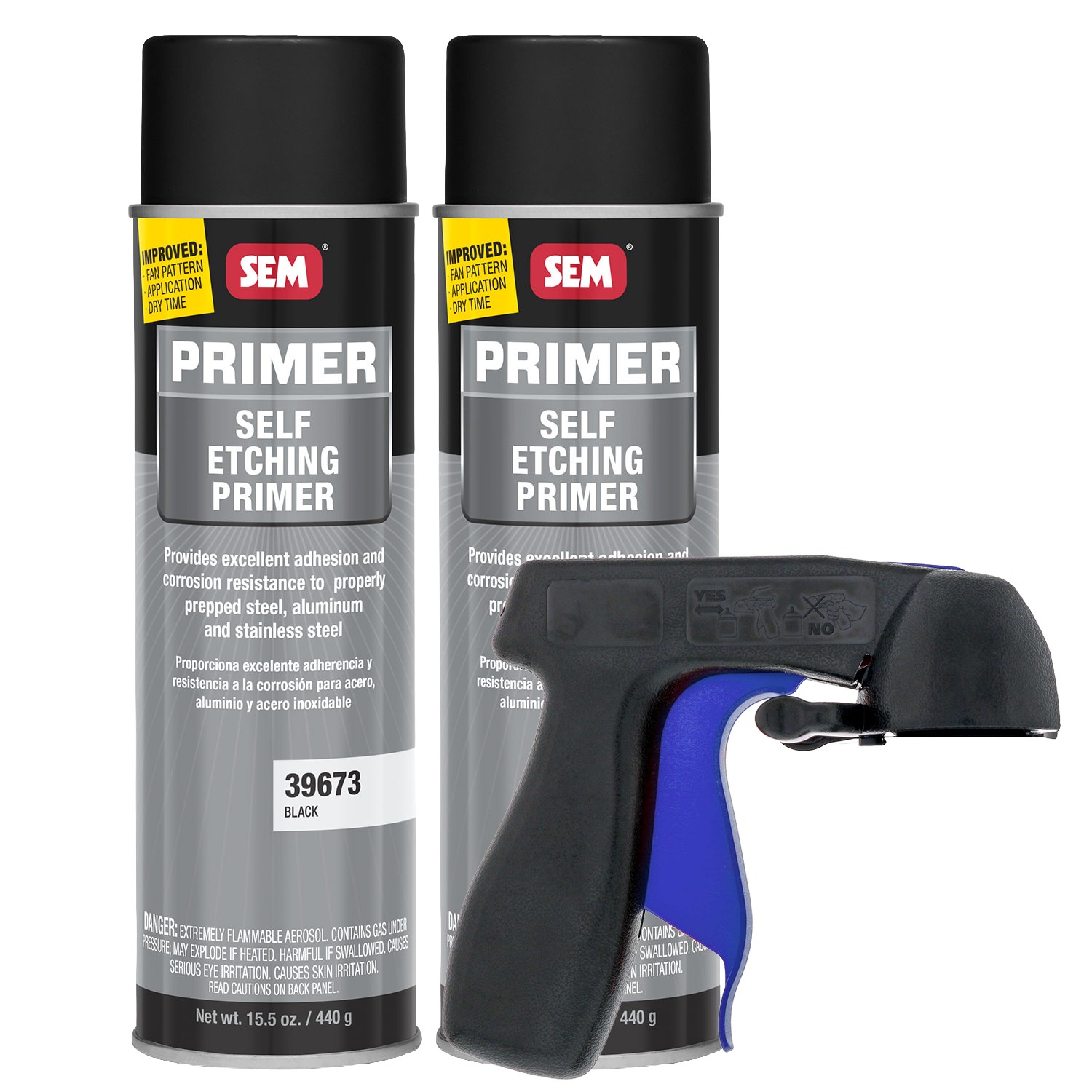 SEM 39673 Self Etching Primer Black 15oz. 2 Pack with Spray Can Trigger Handle