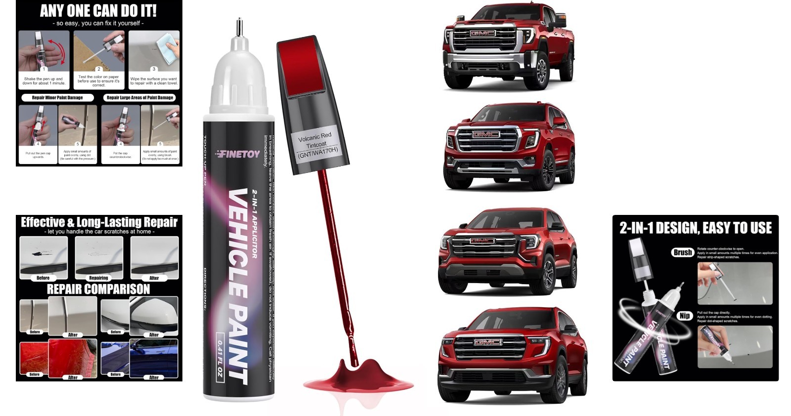 GMC Volcanic Red Touch Up Paint – Scratch Repair Paint with Quick Drying Formula
