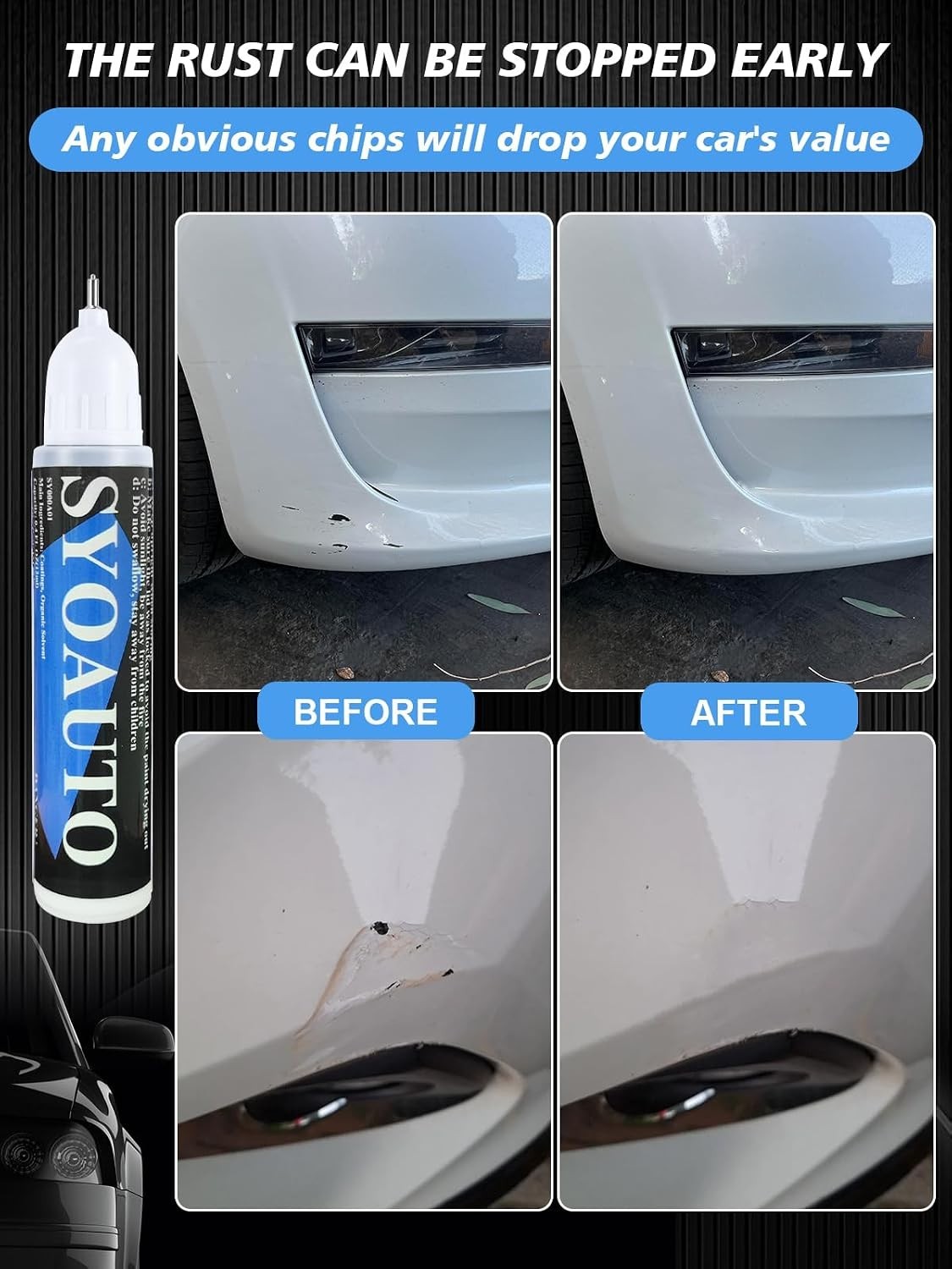 Rust-Resistant White Touch-Up Paint Pen for Cars – Fast Drying 10 Minute Formula