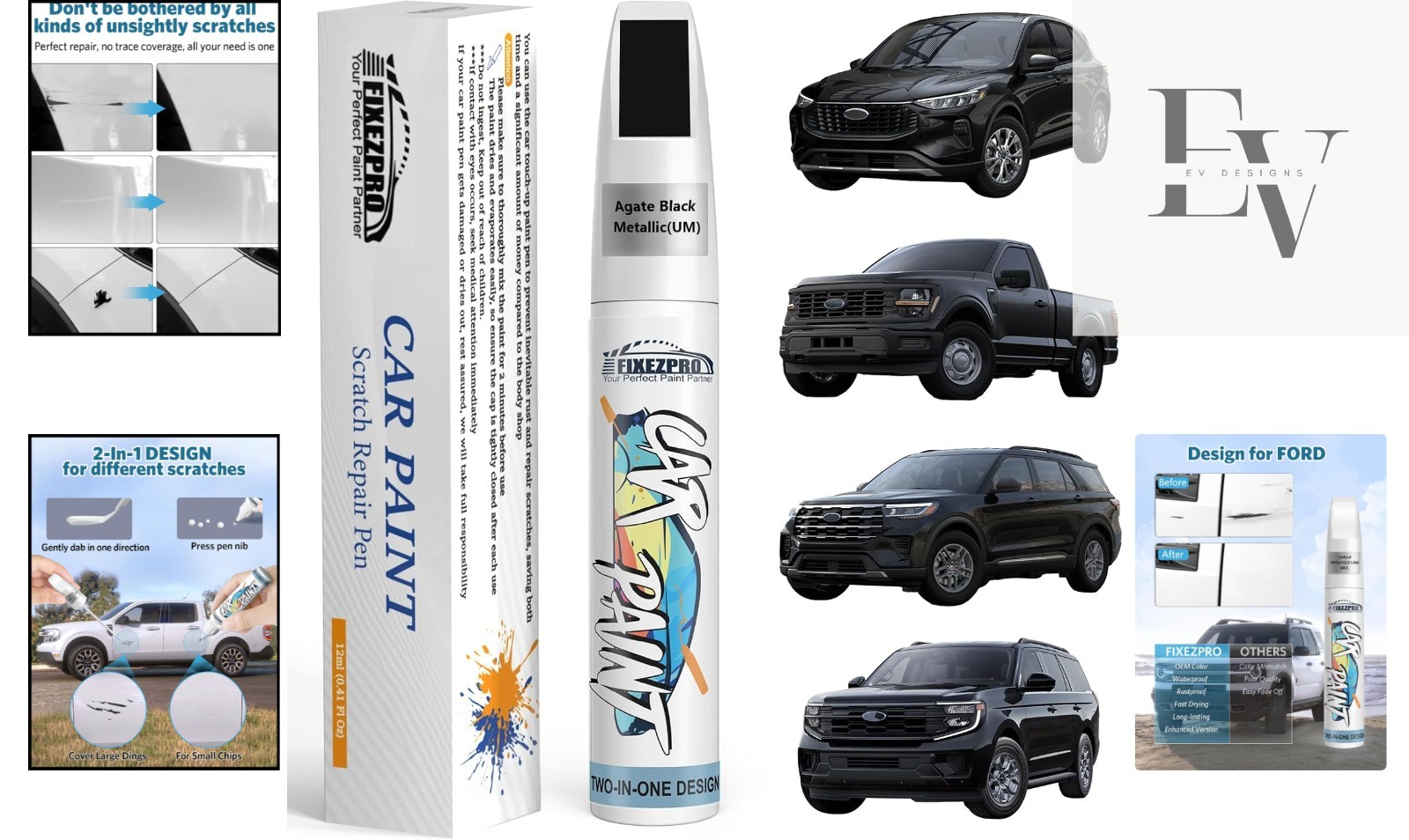 Rust-Resistant Agate Black Metallic Touch Up Paint for Ford – 100% Color Match