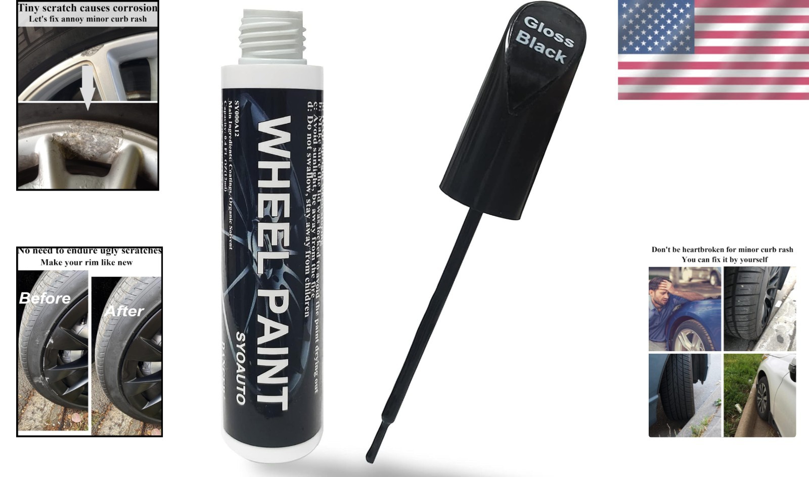 Gloss Black Rim Touch Up Paint Pen Easy Scratch Repair Waterproof Rust Resistant