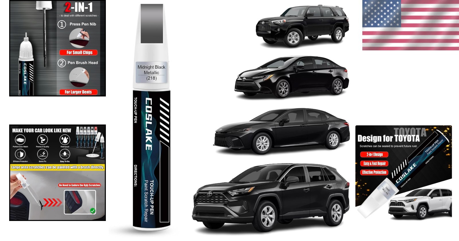 Car Scratch Repair Kit – Fast-Drying Midnight Black Metallic Paint, 12ml