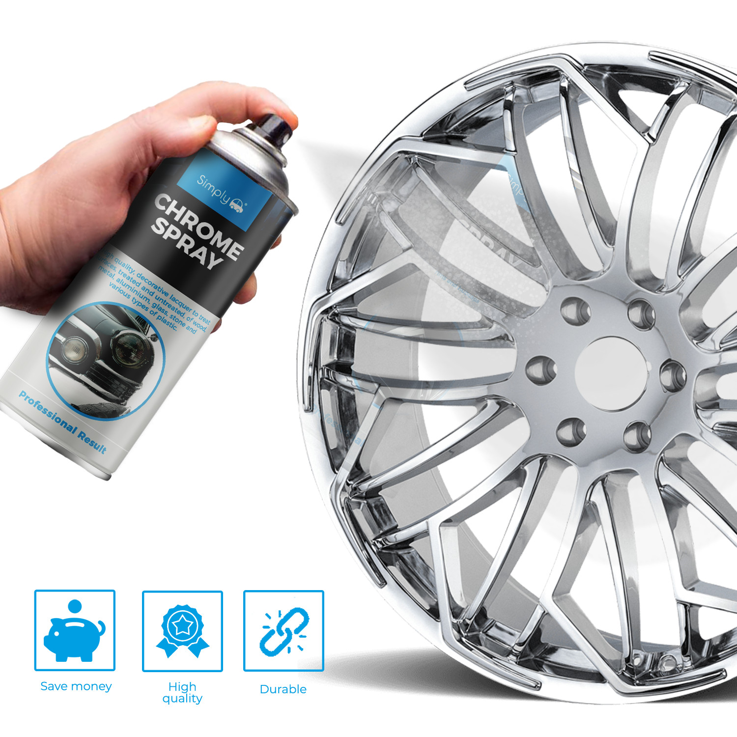 Simply CHROME Effect Look Spray Paint Metal, Plastic, Glass, Stone 400ml 014+CP