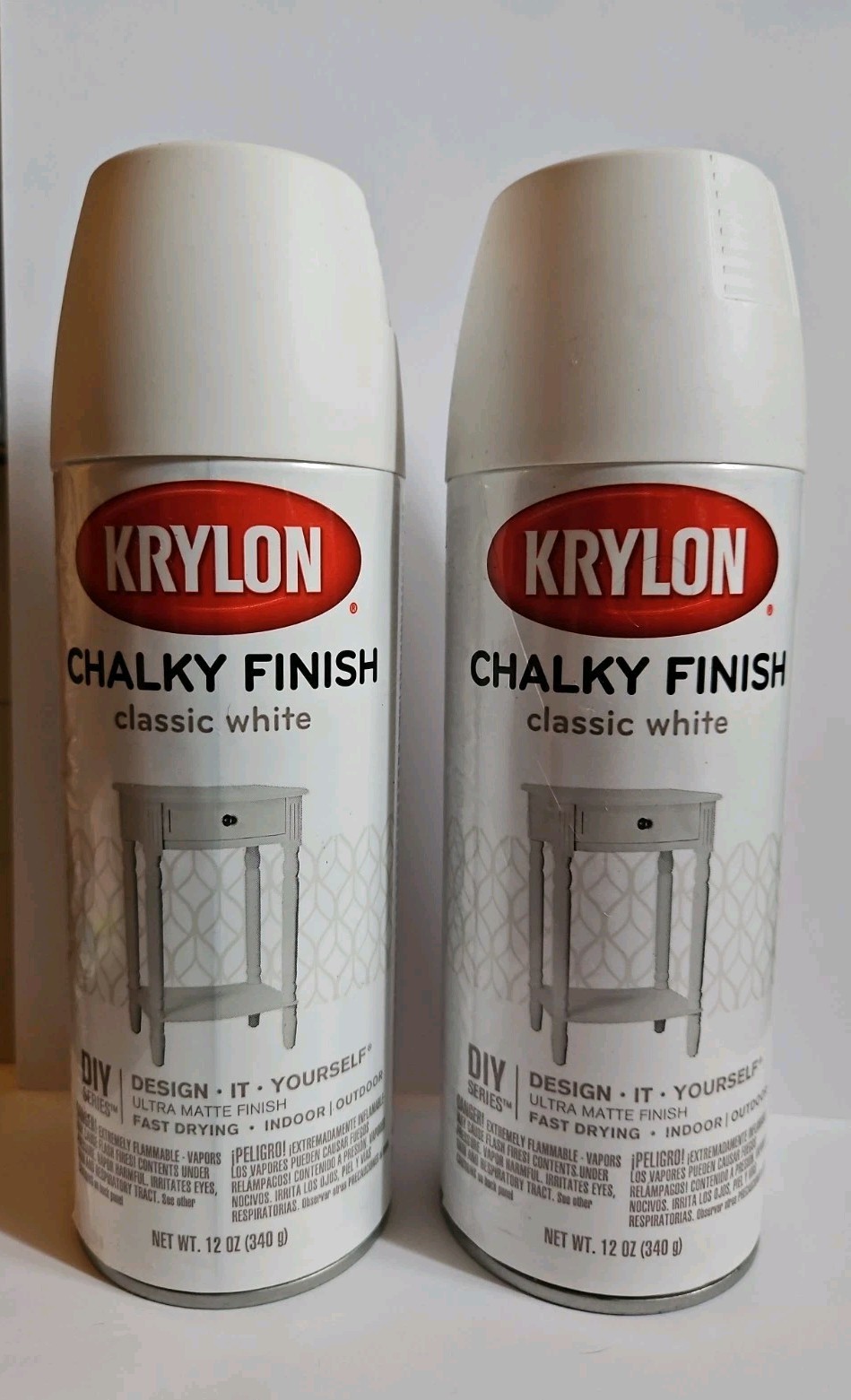 Lot Of 2 KRYLON 4101 Classic White Chalky Finish Indoor/Outdoor 12oz New