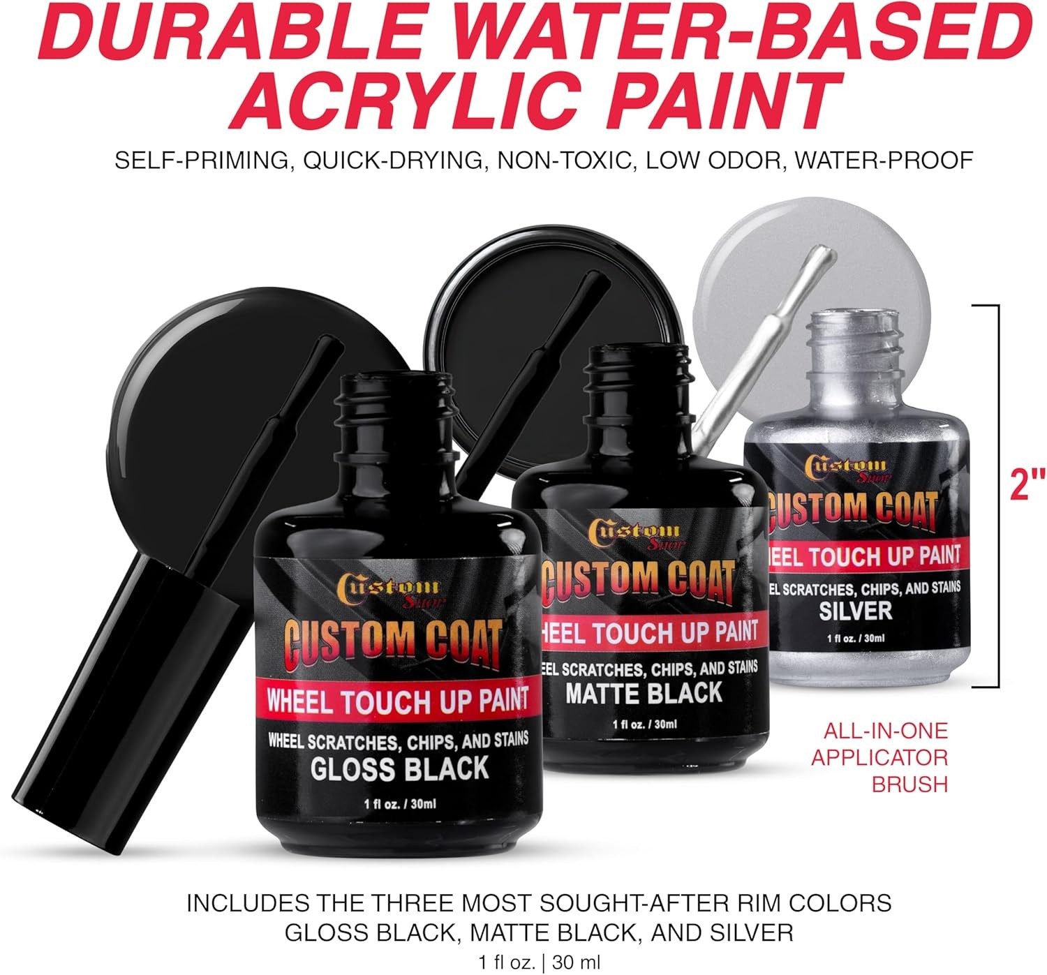 Rim Touch Up Paint Kit Gloss & Matte Black Silver – Curb Rash Wheel Repair Pen