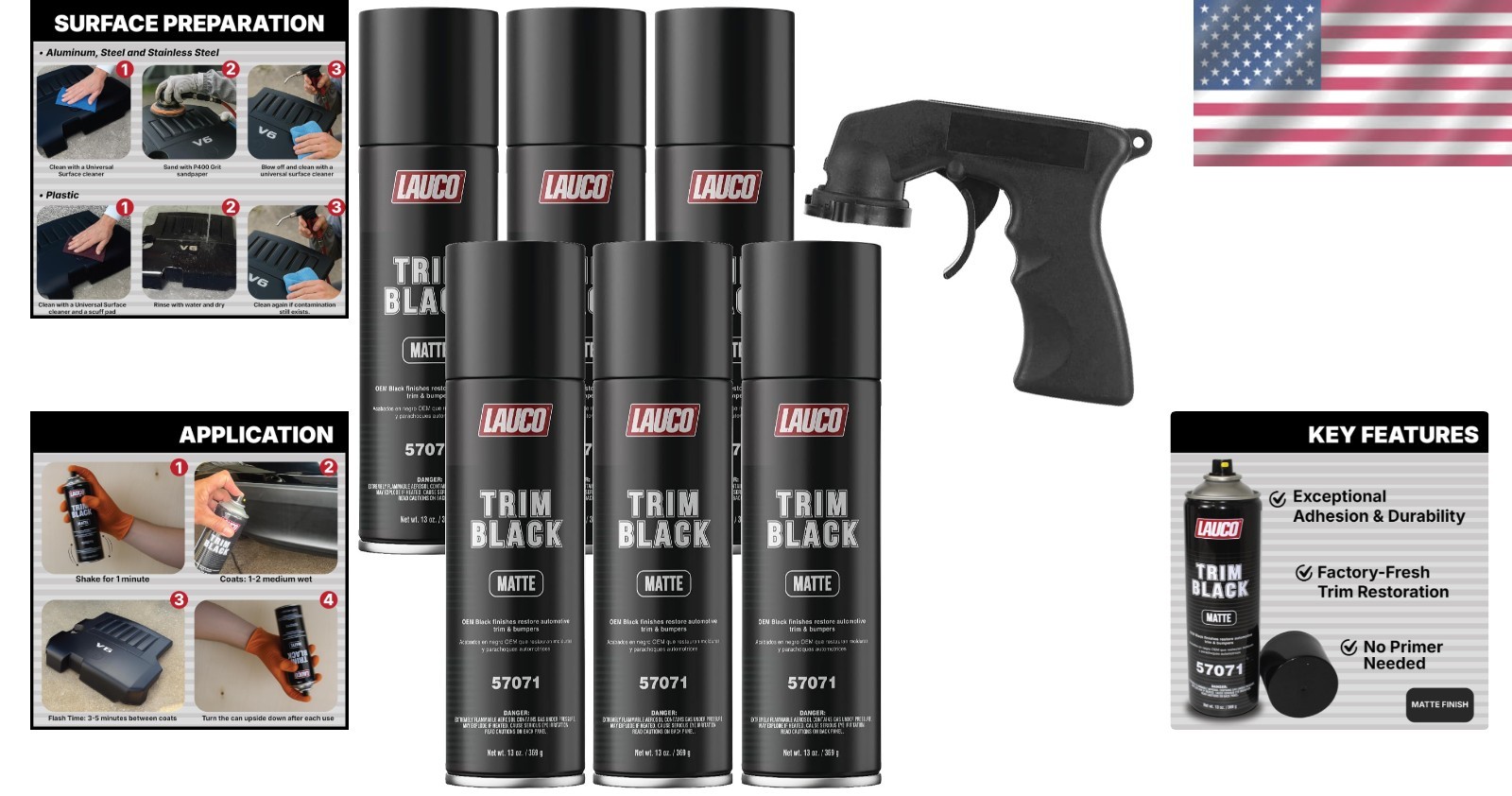 Automotive Trim Spray Paint 13oz 6pk – Black Matte, Fast Drying, Steel/Plastic