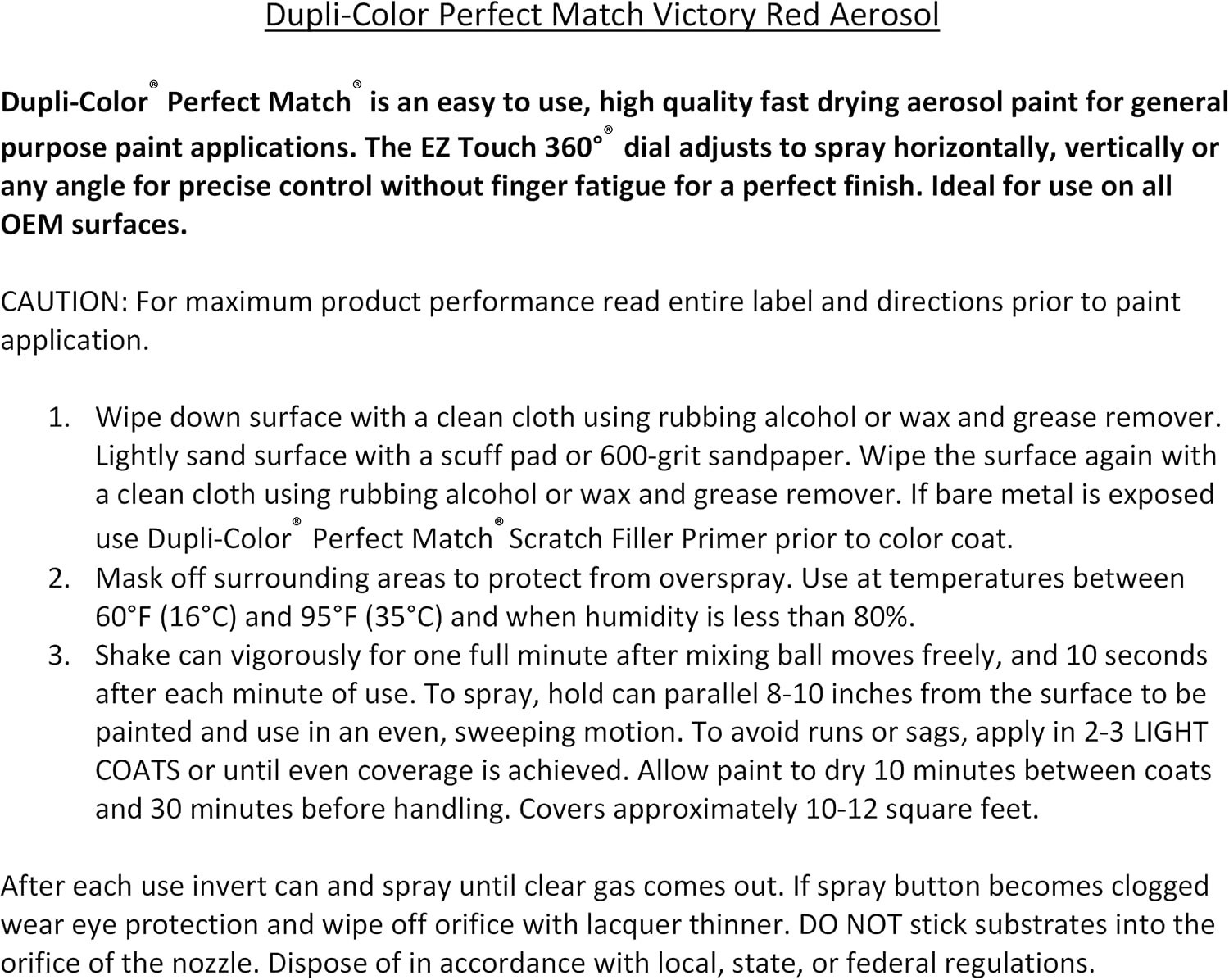 Perfect Match Victory Red Automotive Paint – 8 oz Fast-Drying Gloss Finish