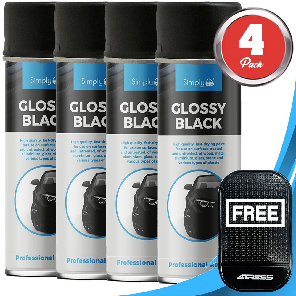 4x 500ml SIMPLY Car Spray Paint Aerosol Cans Professional GLOSSY BLACK SP-022+M