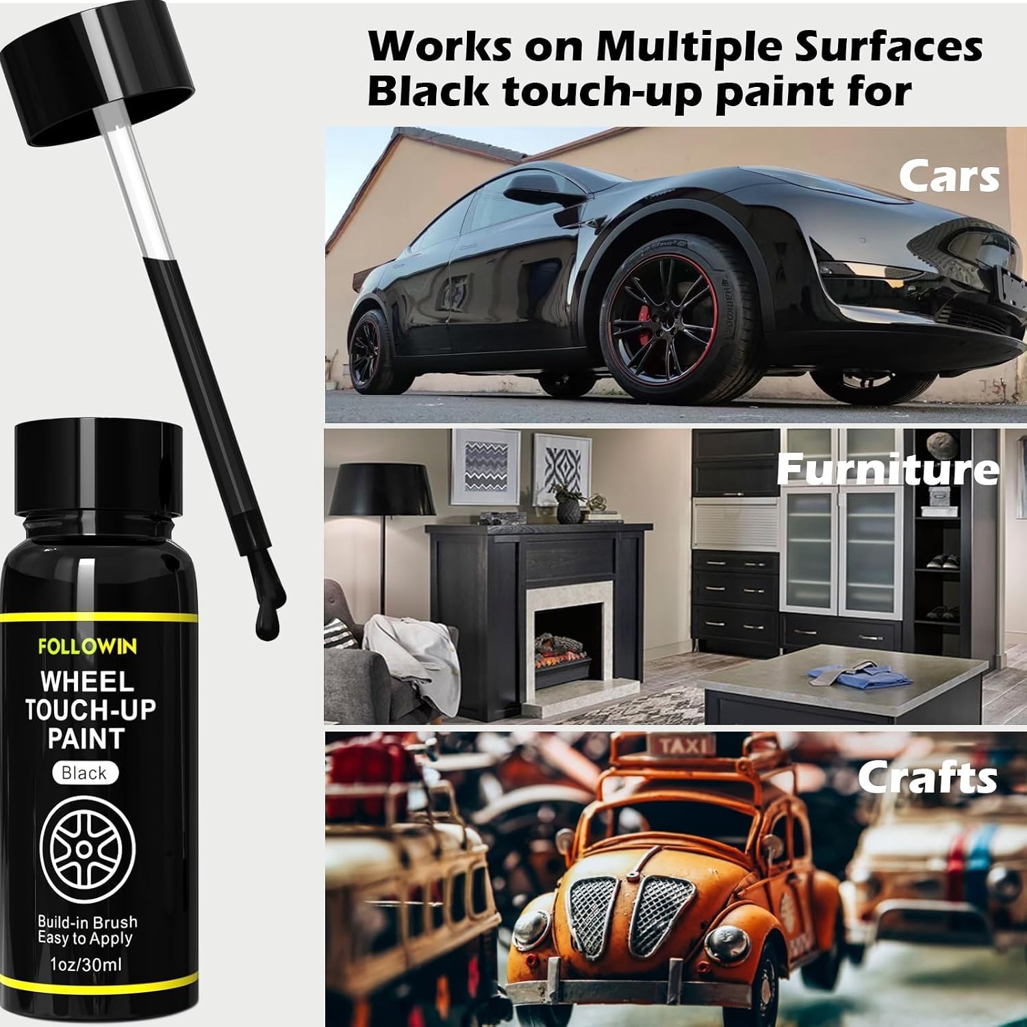 Black Rim Touch Up Paint for Cars, Black Wheel Paint Repair Kit, Automotive R…