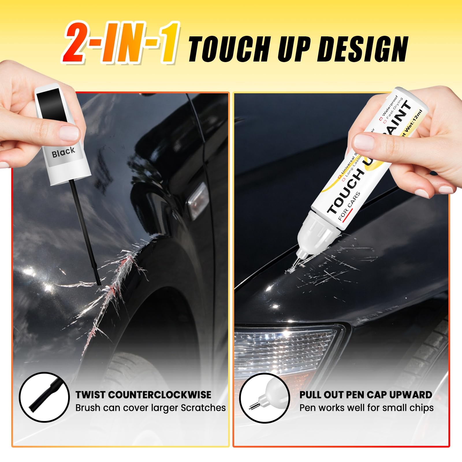 Gloss Black Touch Up Paint for cars, 2-in-1 0.4 Fl Oz (Pack of 1),