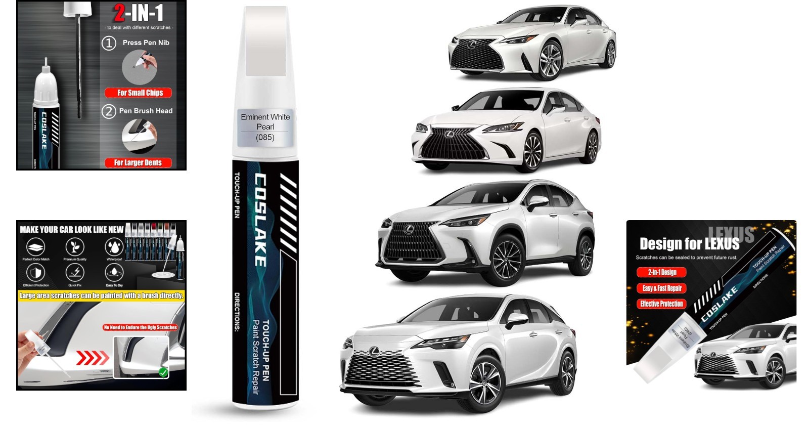 Fast-Drying Eminent White Pearl(085) Touch Up Paint for Lexus Cars – 0.41 Fl Oz