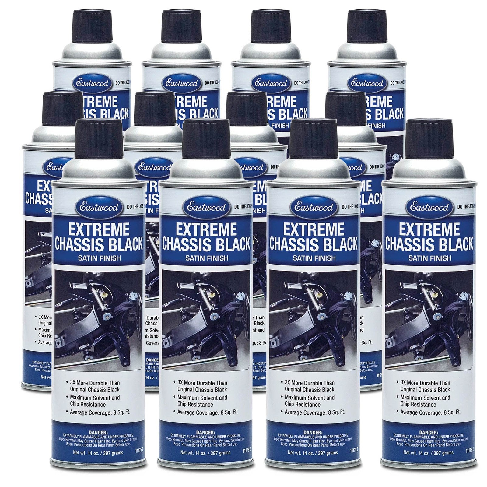 Eastwood Extreme Chassis Black Satin Aerosol Spray Paint Car Frame Paint 12 Pack