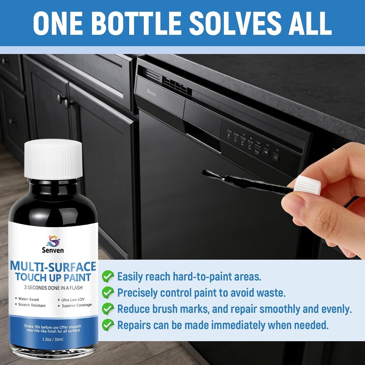 30 ml Semi-Gloss Black Paint Pen for Metal, Wood, and Appliances – Quick Repair