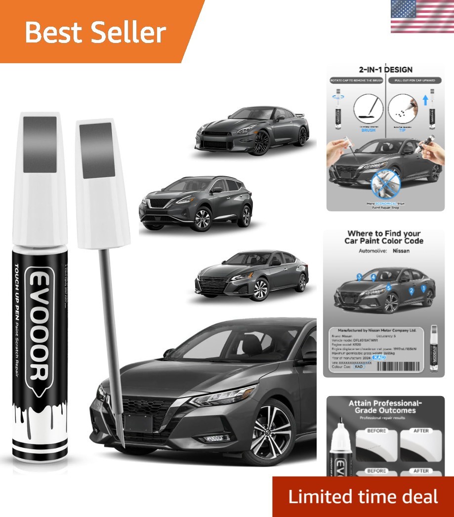 Gun Metallic Touch Up Paint for All Nissan Models, 2-in-1 Pen Design – 0.4 Fl Oz