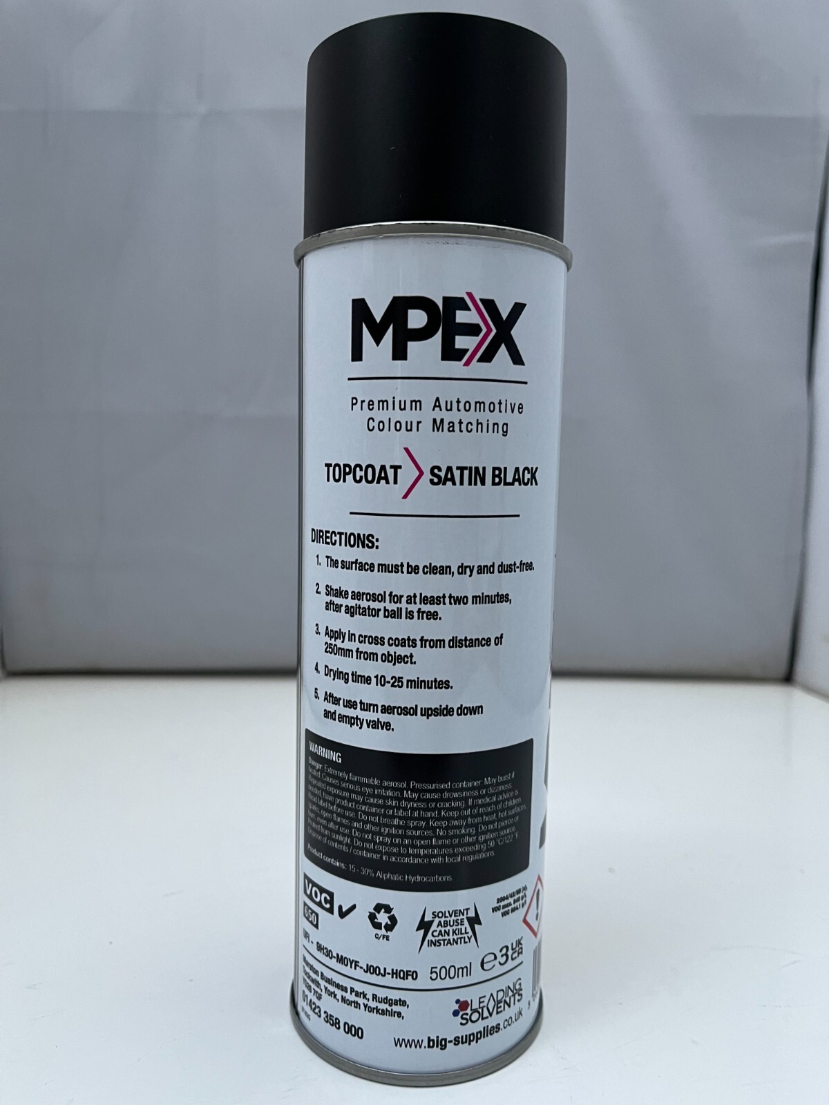 Mpex Satin Black Spray Paint Aerosol Coating Fast Drying Multi Purpose 500ml Can