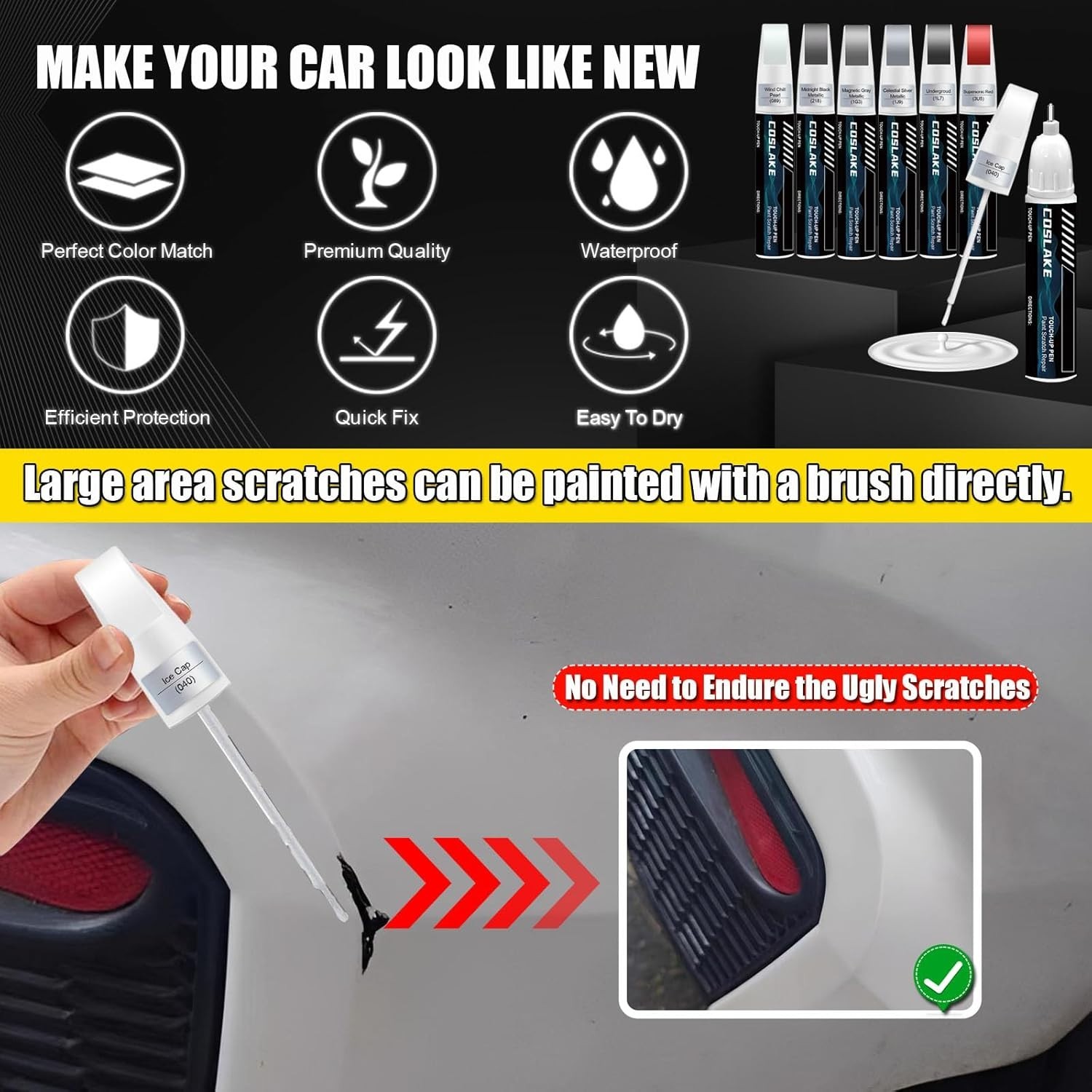 Car Scratch Repair Kit – Fast-Drying Midnight Black Metallic Paint, 12ml
