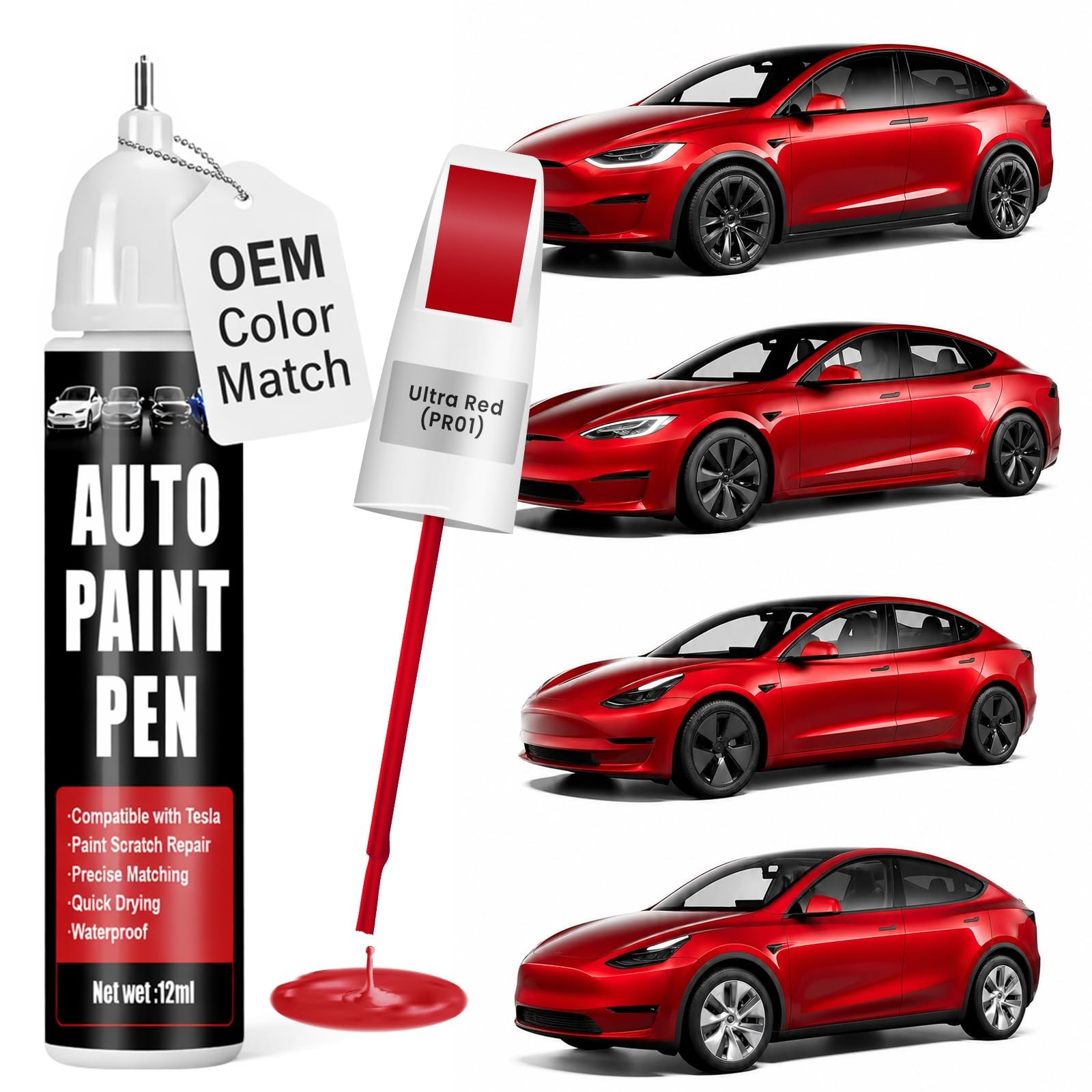Qnofuit Touch Up Paint for Cars (Ultra 0.4 Fl Oz (Pack of 1), Ultra Red(PR01)
