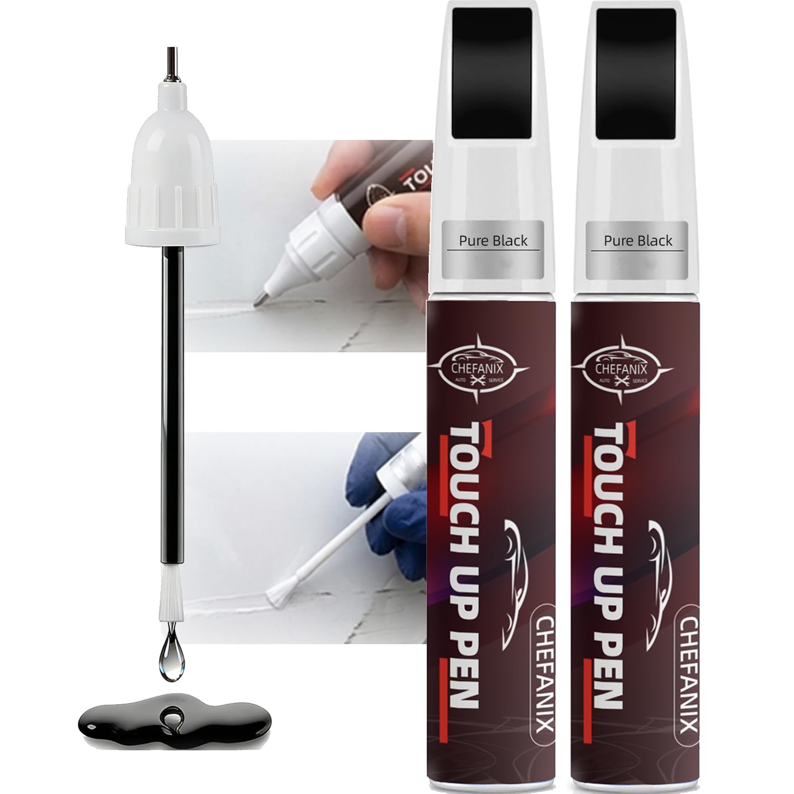 2 PCS Pure Black Touch Up Paint for Cars & 0.4 Fl Oz (Pack of 2),