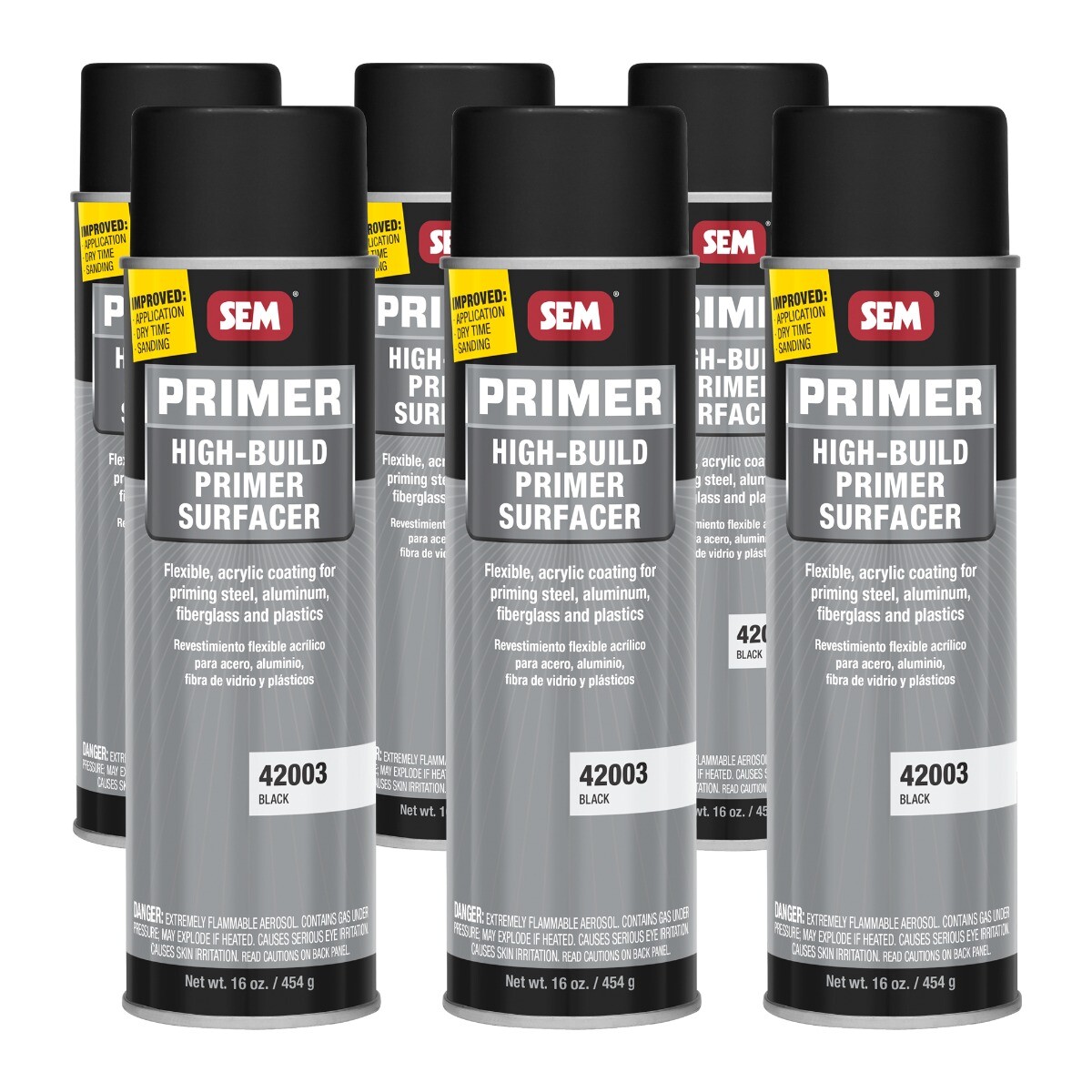SEM 42003 Case of High Build Primer Surfacer Black Aerosol Spray 16 oz (6 Cans)