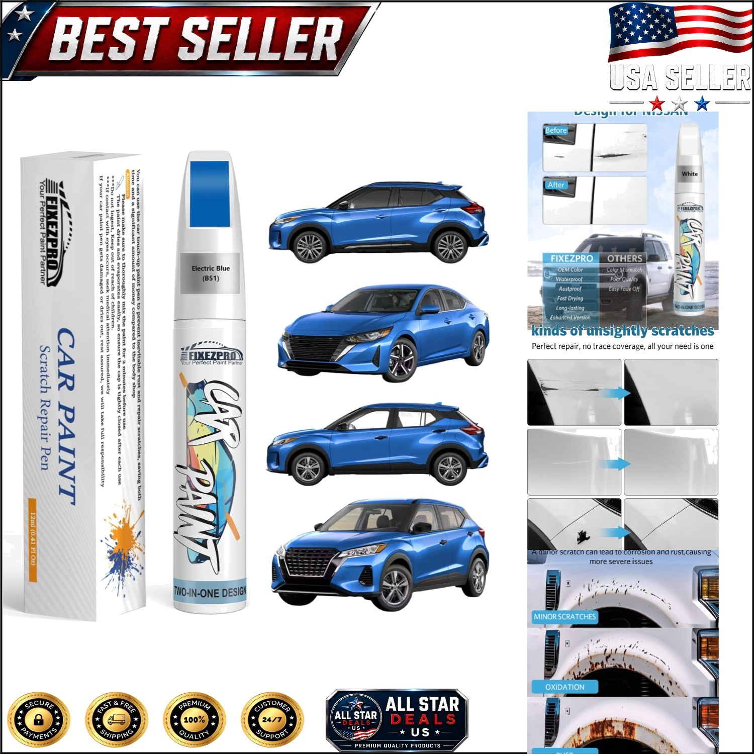 Rust and Scratch Resistant B51 Electric Blue Touch Up Paint for Nissan Vehicles