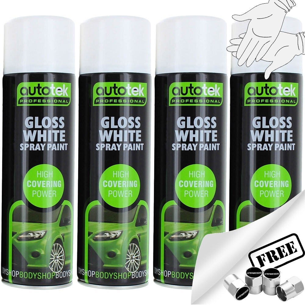 4x Autotek Gloss White Spray Paint Professional Bodyshop Hi Covering Power+G+CP