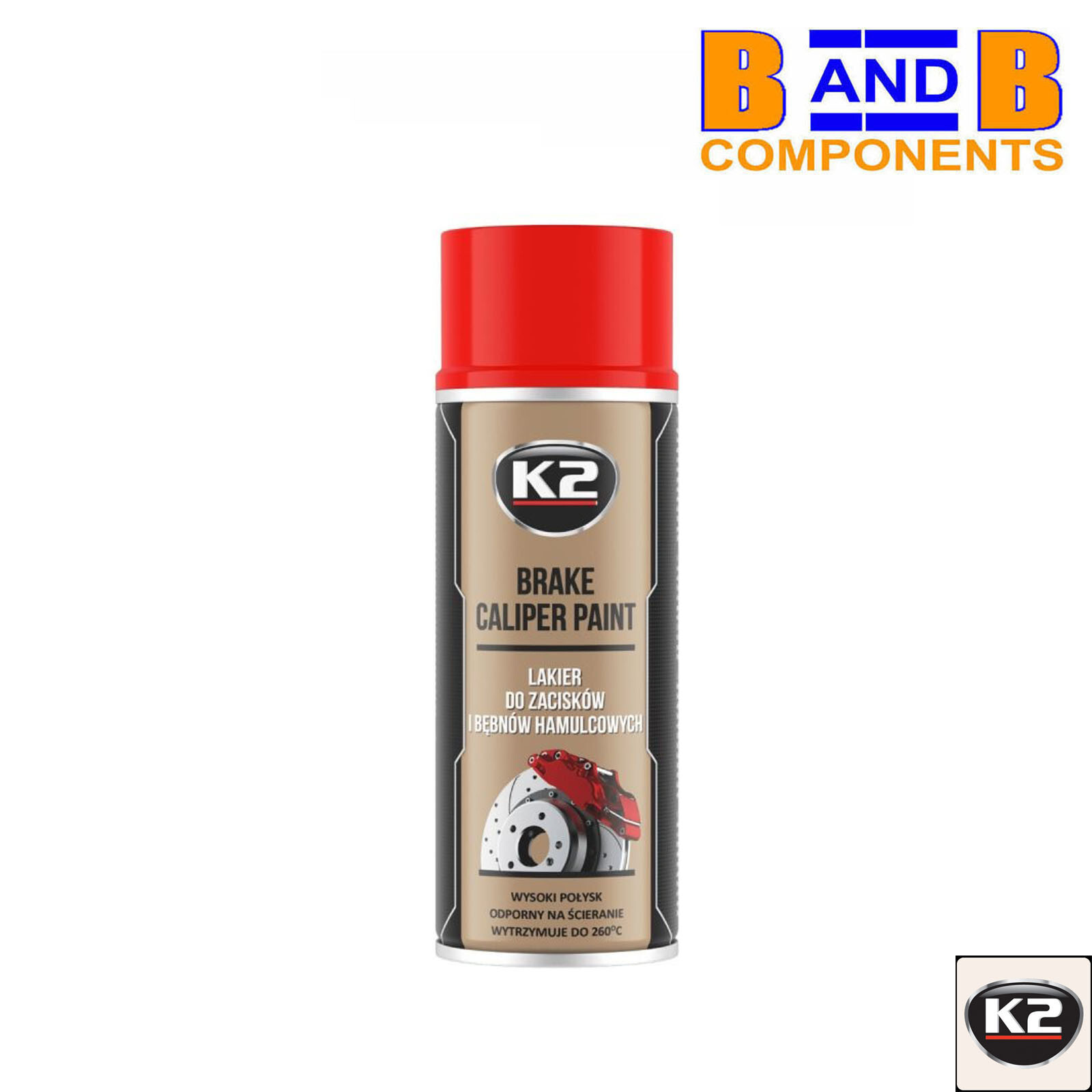RED CALIPER PAINT SPRAY x 2 K2 PRO HIGH GLOSS HEAT RESISTANT 400ML A3006