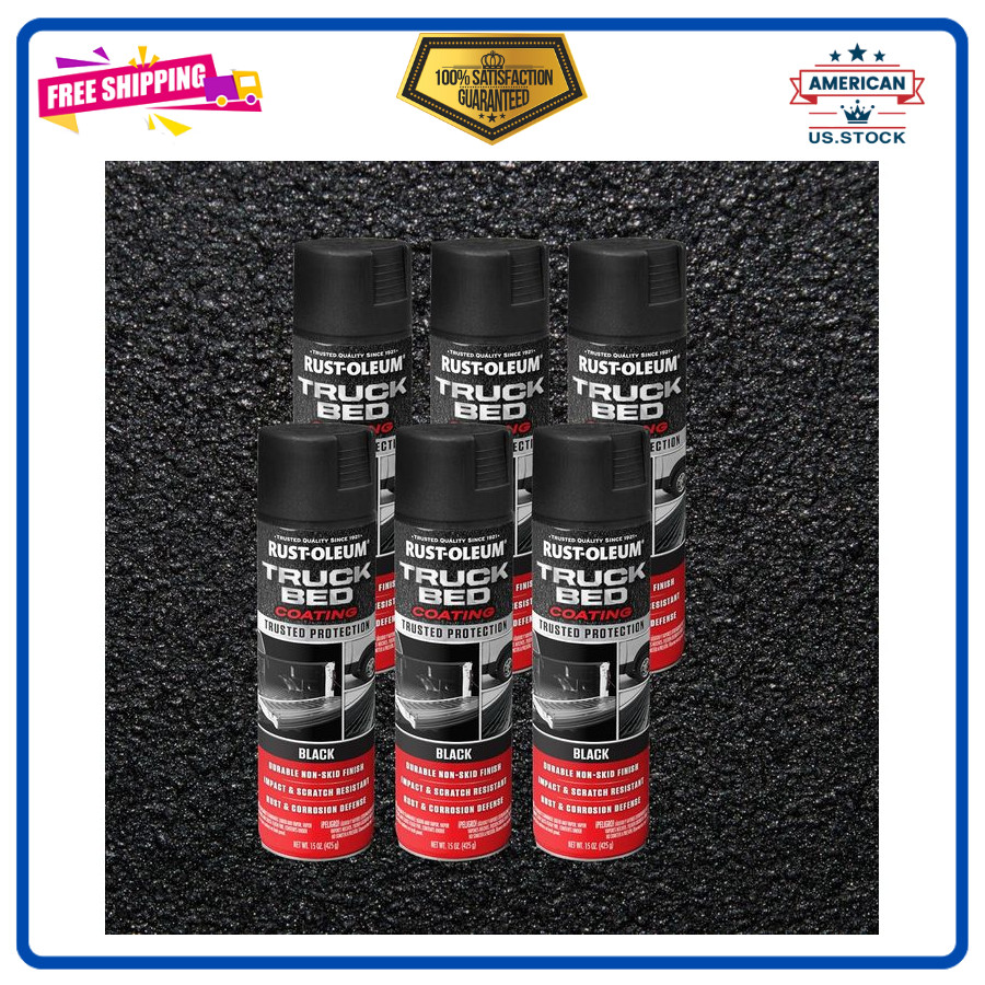 Rust-Oleum Truck Bed Coating Spray – Black, Non-Skid, Stops Rust, 15oz, 6 Pack