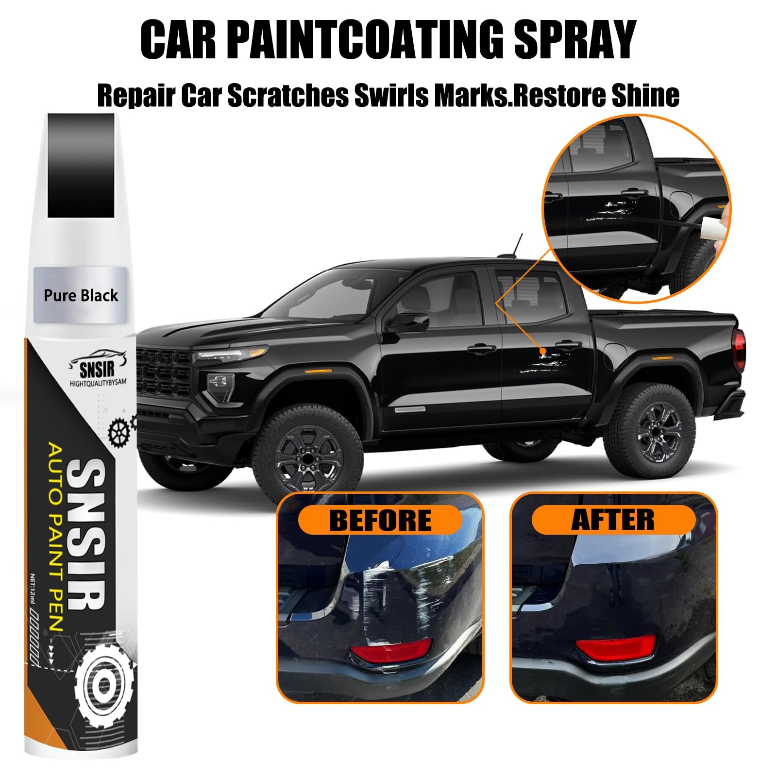 Pure Black Touch Up Paint Universal Color Match for All Car Models Repair Pen