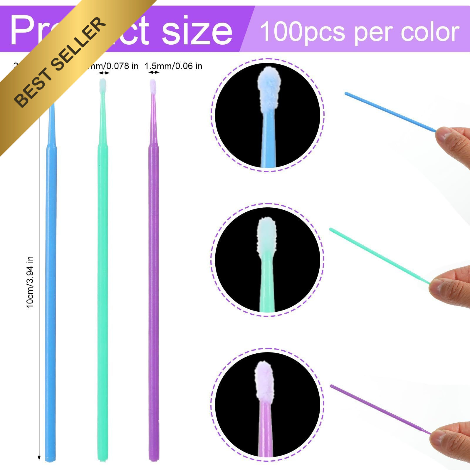 300Pcs Disposable Microbrush Applicators 1.5 2.0 2.5mm Automotive Touch Up Kit