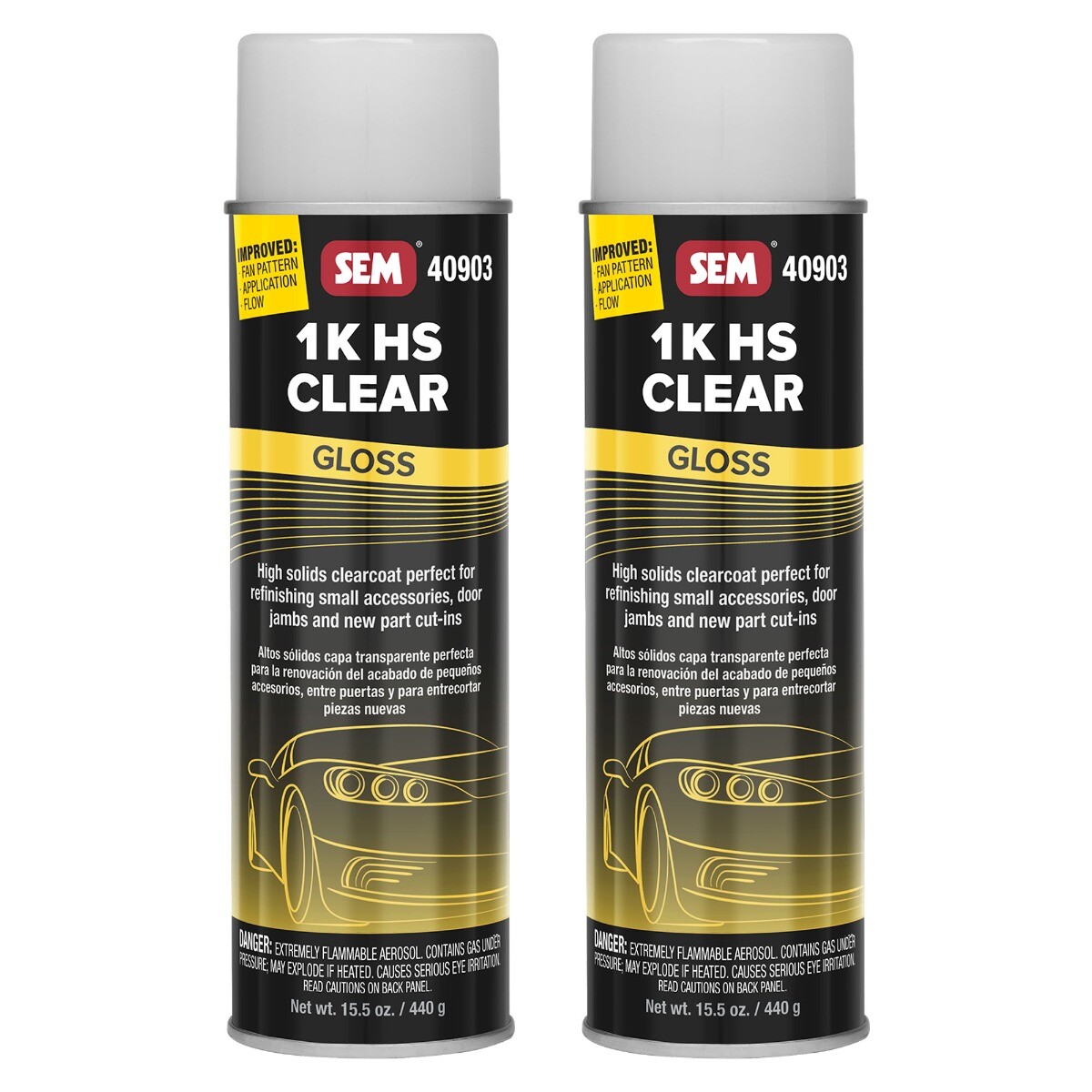 SEM 40903 1K Clear High Solids Clearcoat Spray 15.5 oz Aerosol Can (2 Cans)