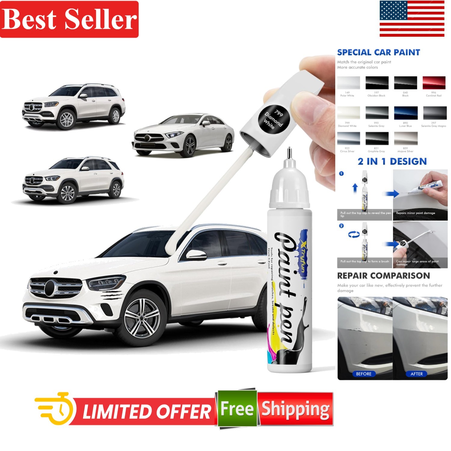 799 Diamond White Touch-Up Paint for Mercedes-Benz – Fast & Easy Scratch Repair