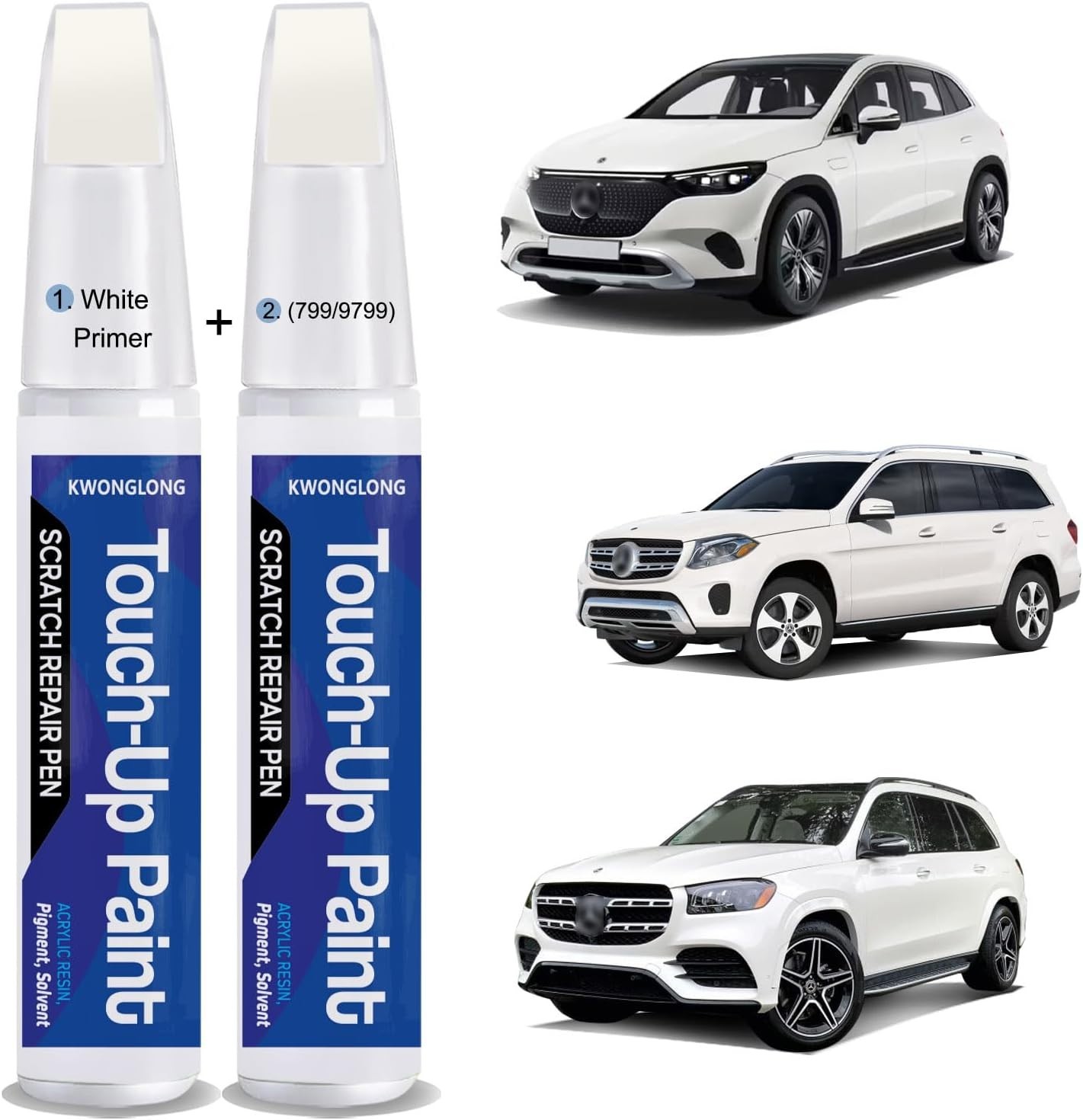 2-in-1 Scratch Repair Pen in Diamond White for Mercedes-Benz, Quick & Easy!