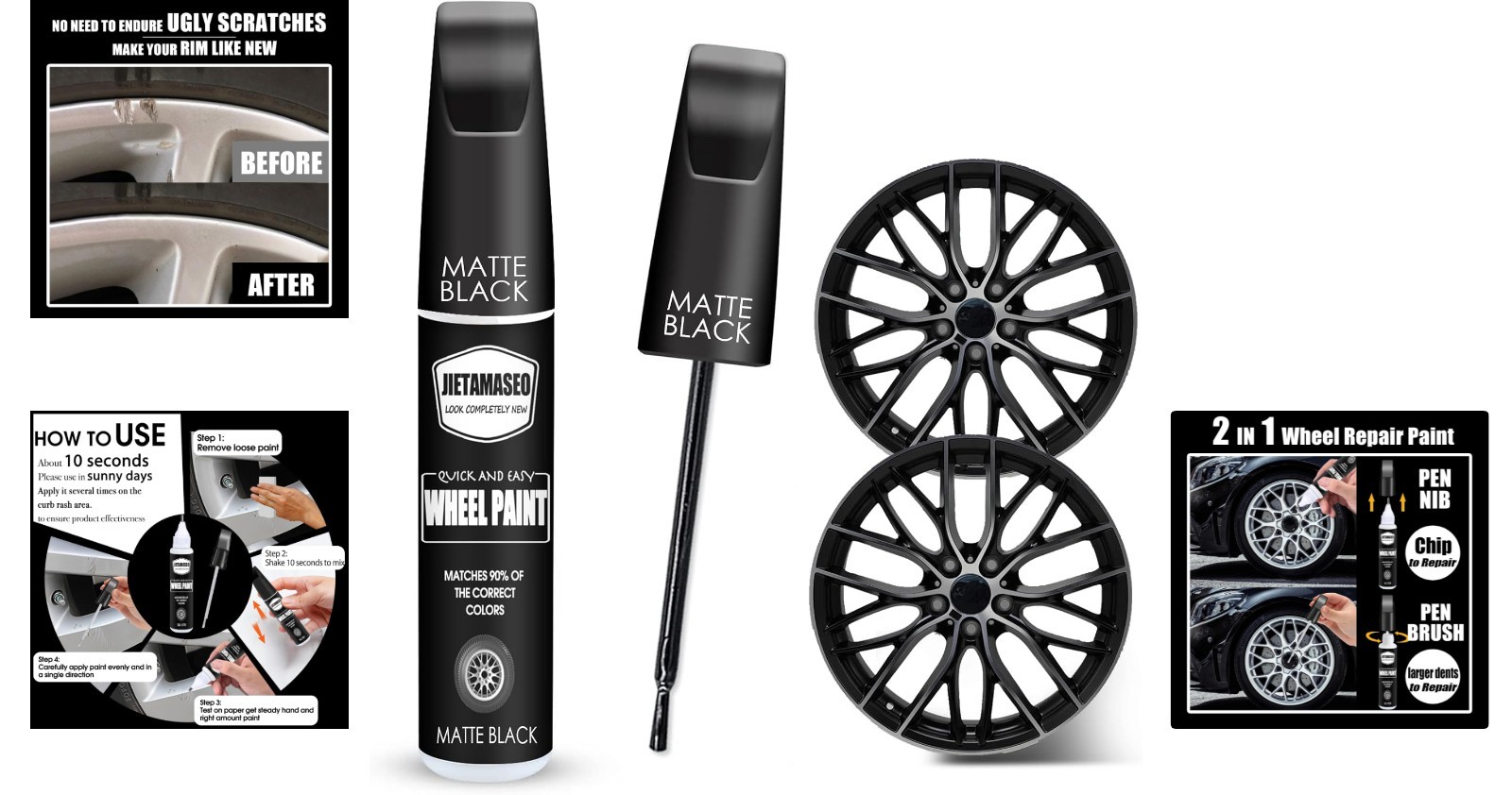 Quick-Dry Matte Black Wheel Repair – Fix Curb Rash & Scratches Easily
