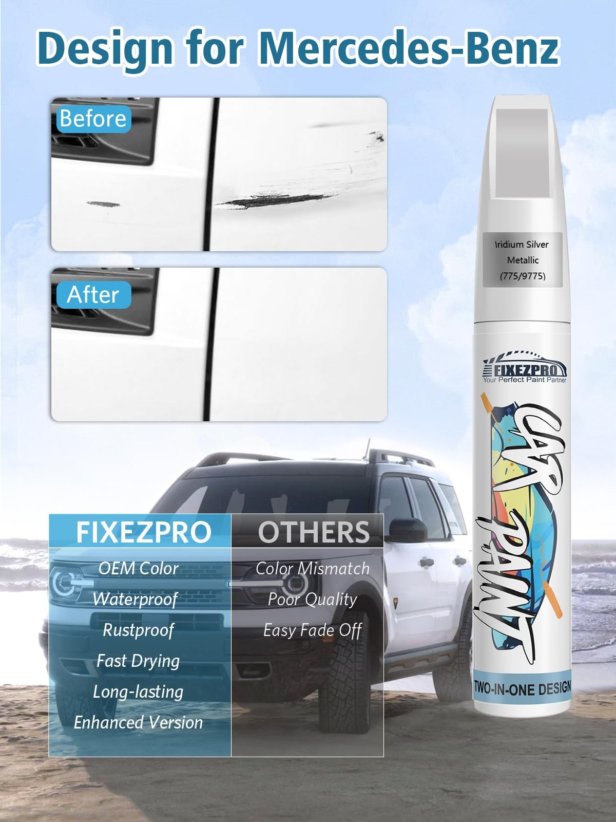 Touch Up Paint Kit For Mercedes 775 9775 Iridium Silver Metallic OEM Match